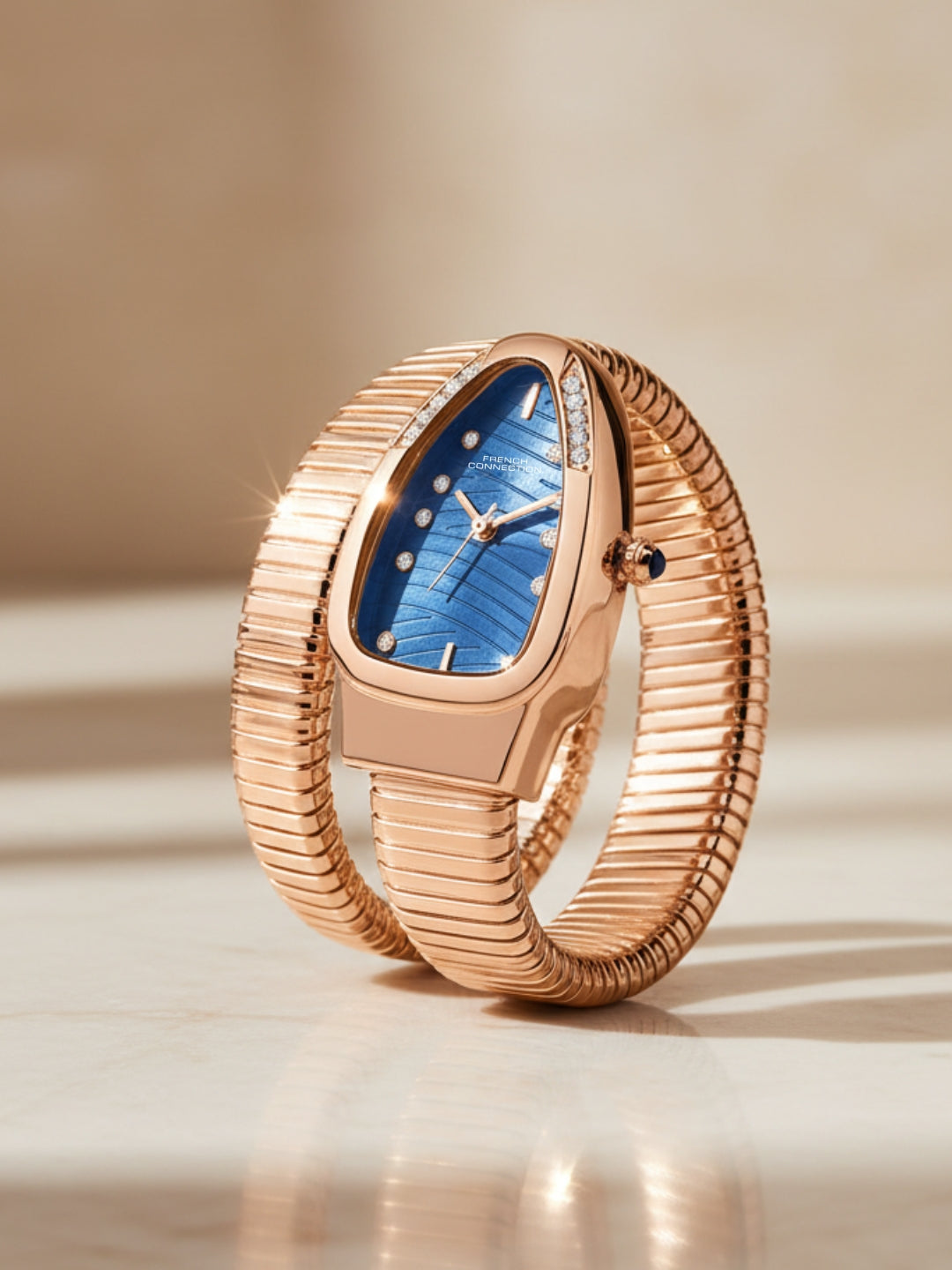 French Connection Women Snake-Shaped Wrap Around Analogue Watch FCN0189URGM - Rose Gold