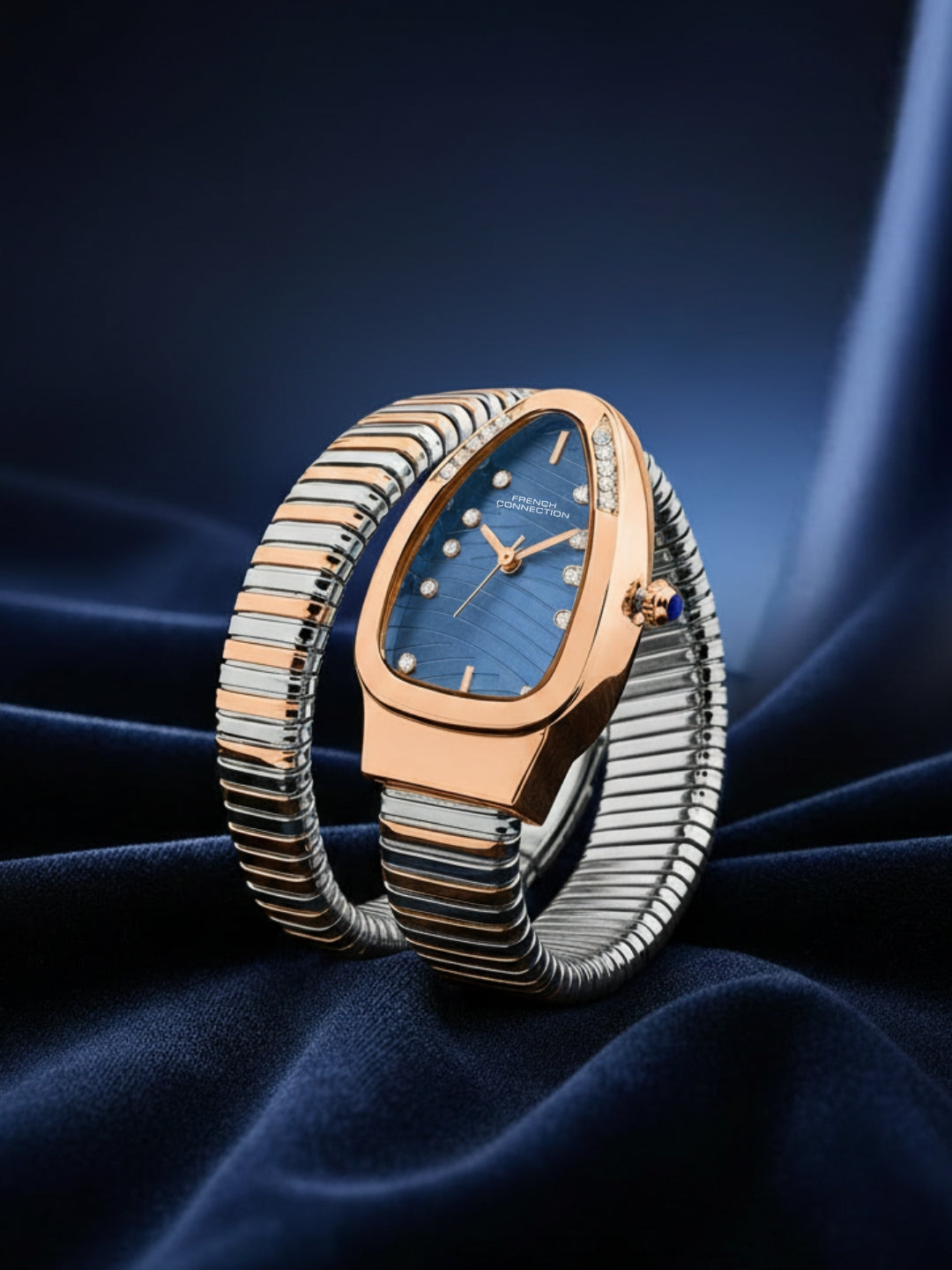 French Connection Women Snake-Shaped Wrap Around Analogue Watch FCN0189URTM - Rose Gold Two-Tone