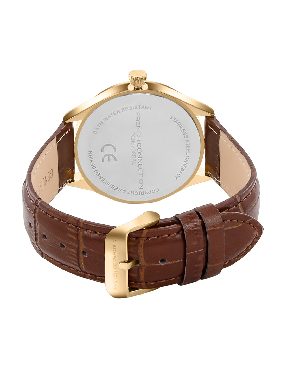 French Connection Heure Noble | Quartz Analog Display | White Dial | Brown Leather Strap | Watch for Men - FCN0208BRL