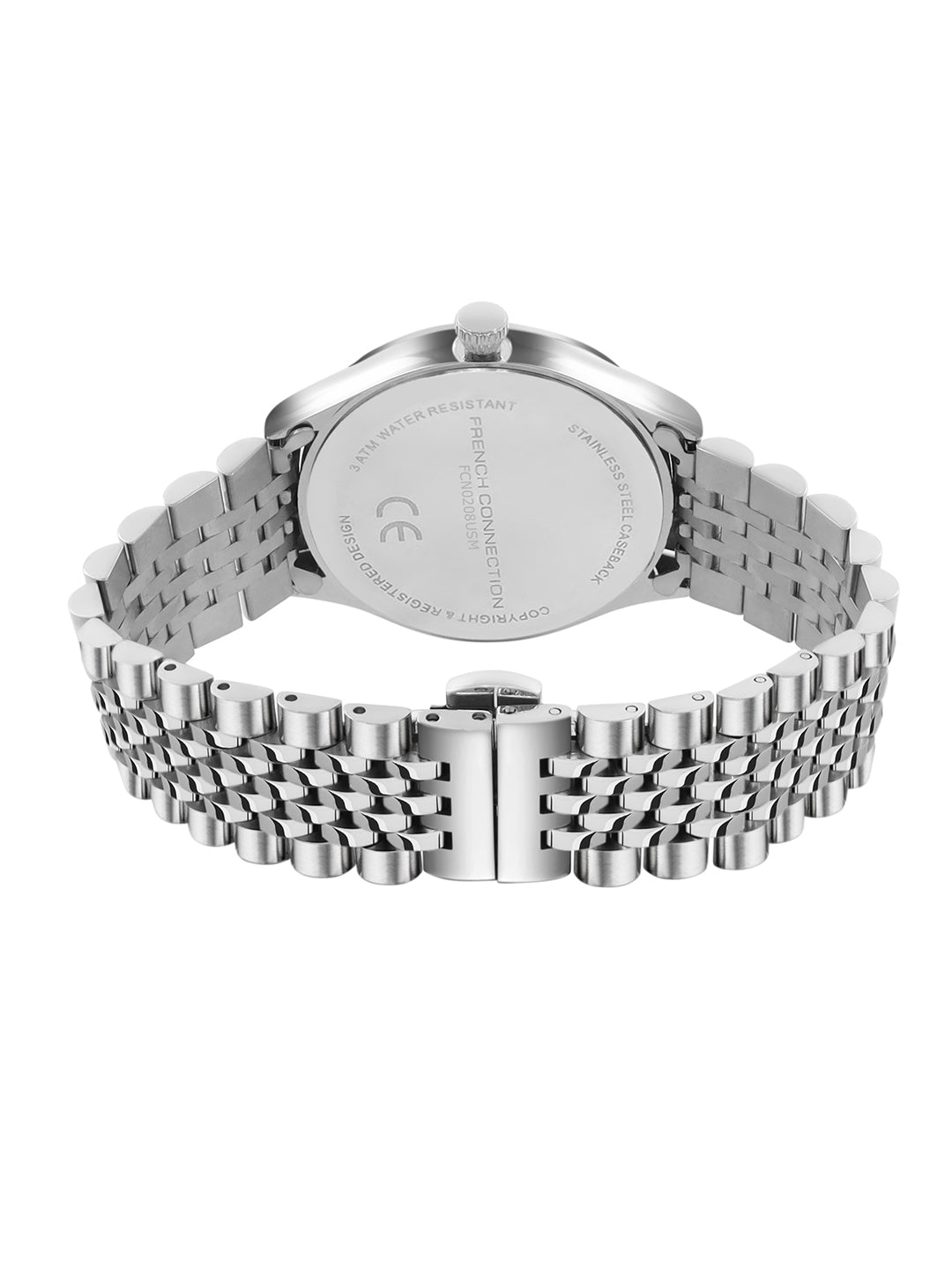 French Connection Heure Noble | Quartz Analog Display | Blue Dial | Silver Stainless Steel Strap | Watch for Men - FCN0208USM