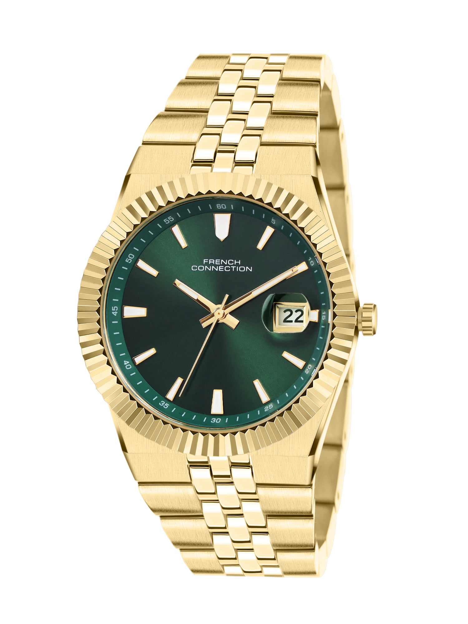 French Connection Jubilaire | Quartz Analog Display | Green Dial | Gold Stainless Steel Strap | Watch for Men - FCN0209NGM