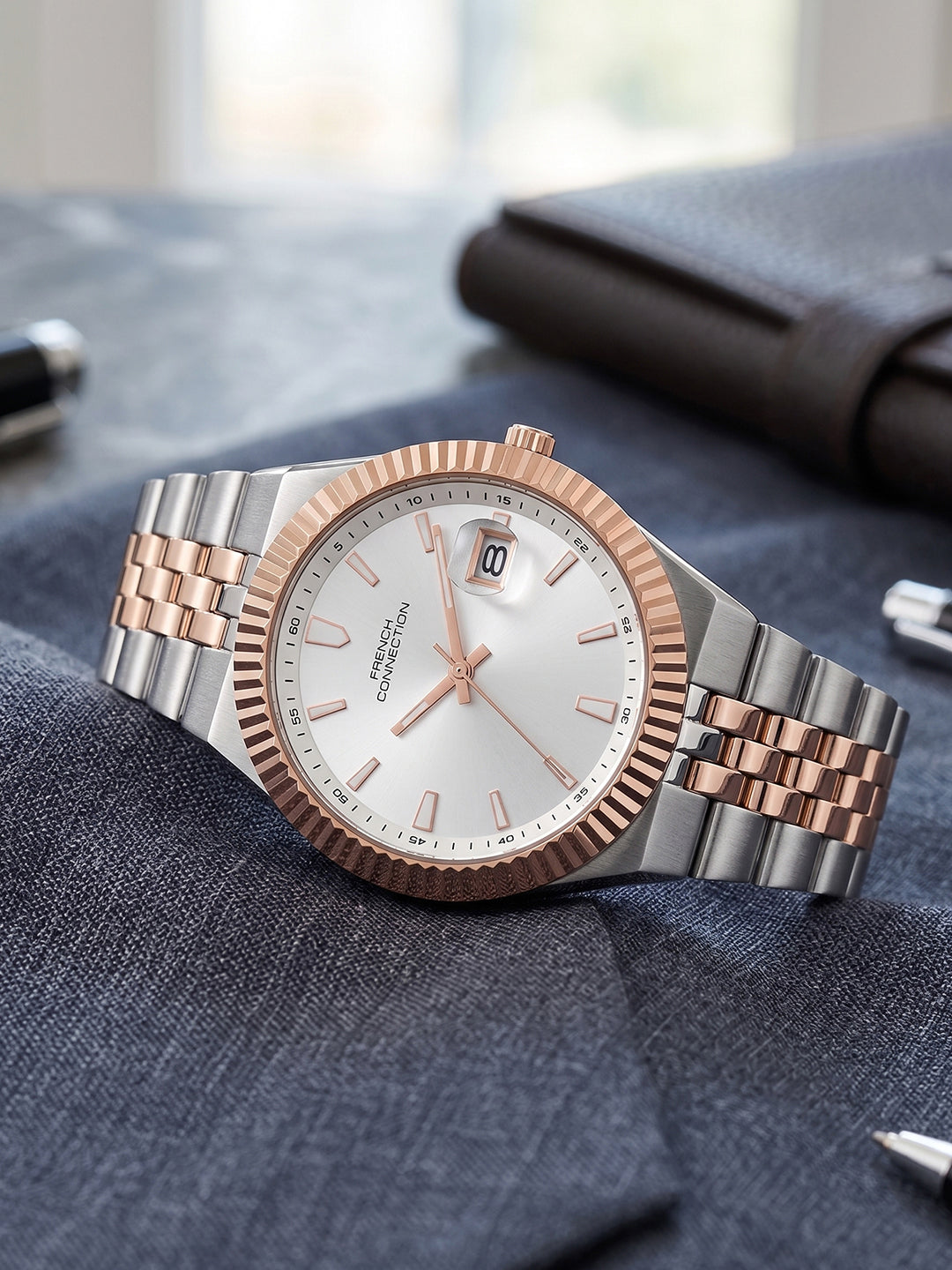 French Connection Jubilaire | Quartz Analog Display | Green Dial | Two Tone Stainless Steel Strap | Watch for Men - FCN0209SRTM