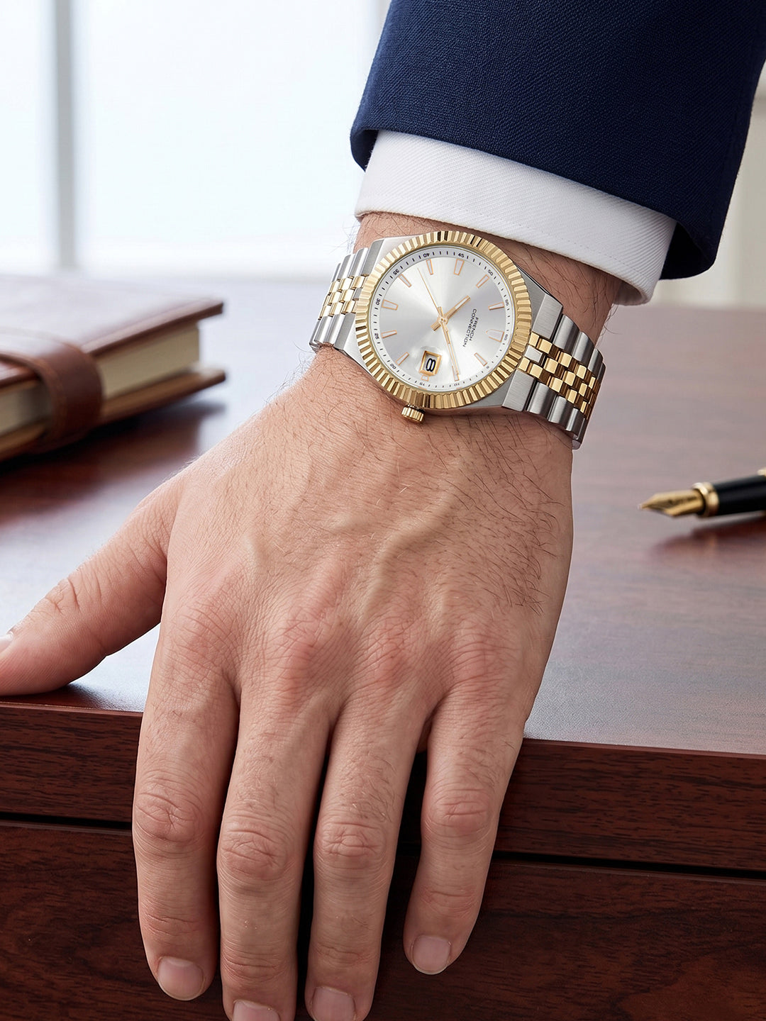 French Connection Steelora | Quartz Dated Display | Silver Dial | Stainless Steel Strap | Watch for Men - FCN0209STM