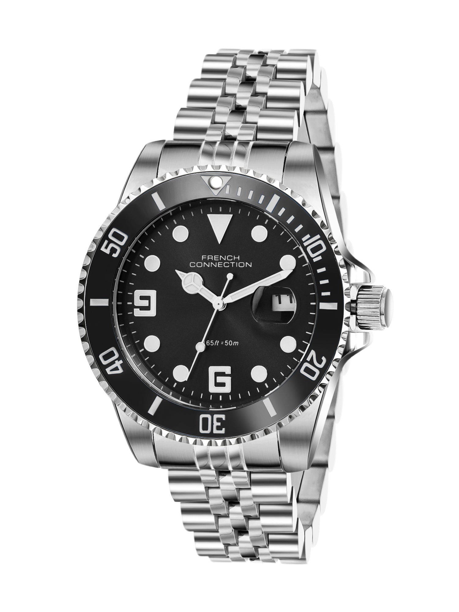 French Connection Steelora | Quartz Dated Display | Black Dial | Stainless Steel Strap | Watch for Men - FCN0210BSM