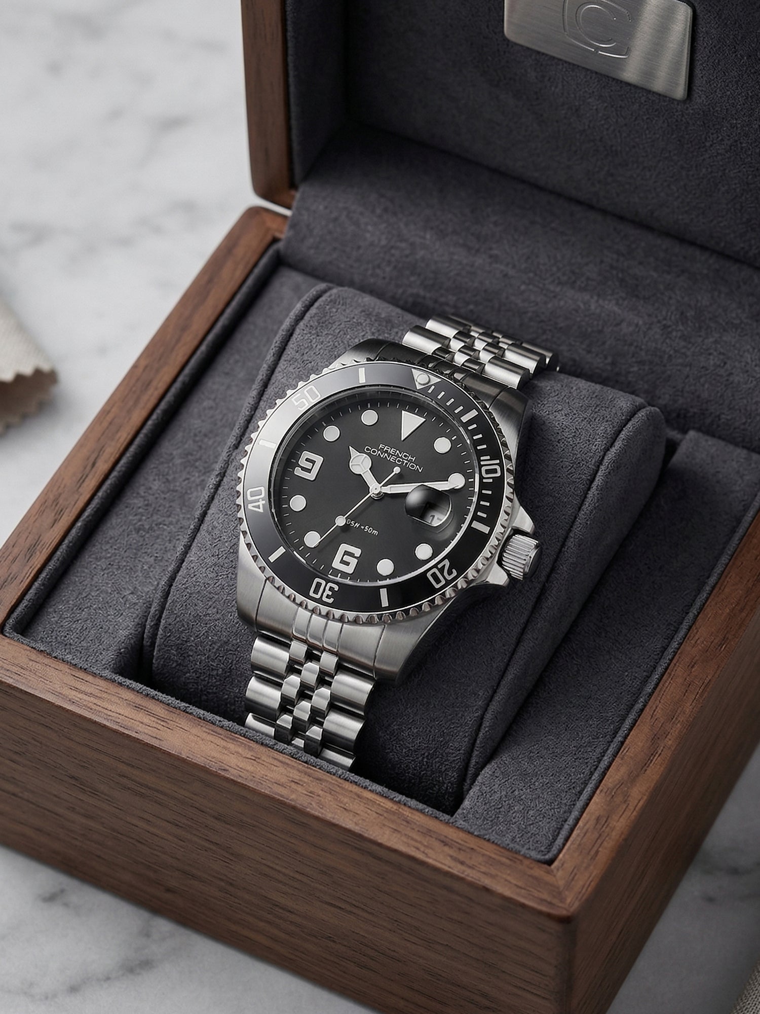 French Connection Steelora | Quartz Dated Display | Black Dial | Stainless Steel Strap | Watch for Men - FCN0210BSM