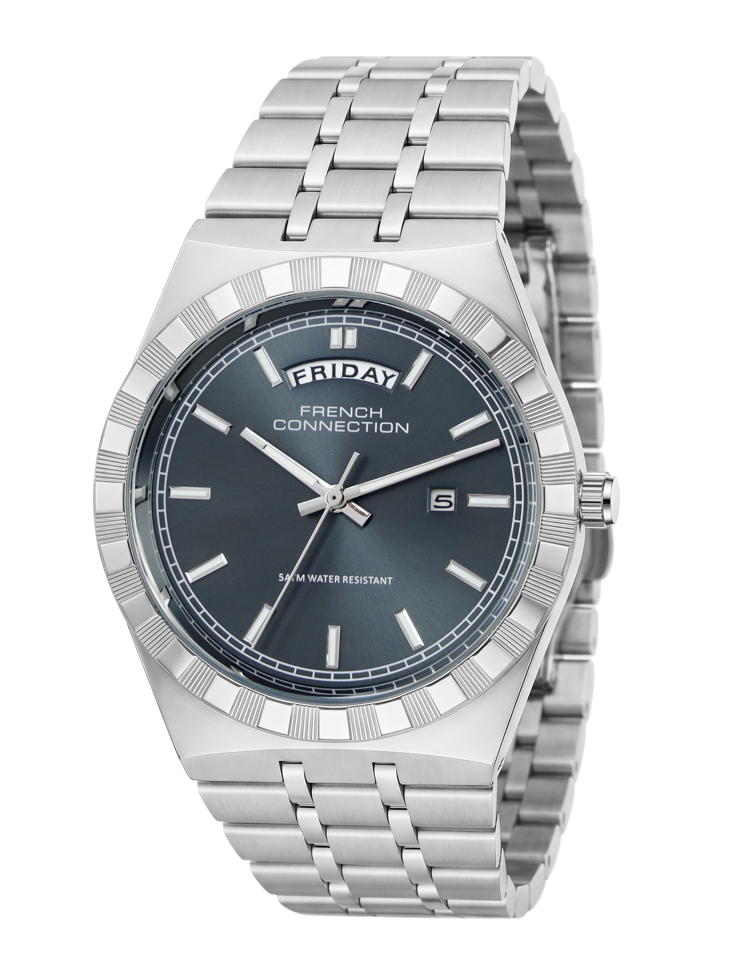 French Connection Courant Classique | Quartz Analog Display | Day Date Display Grey Dial | Two-Tone Stainless Steel Strap | Watch for Men - FCN0211SM