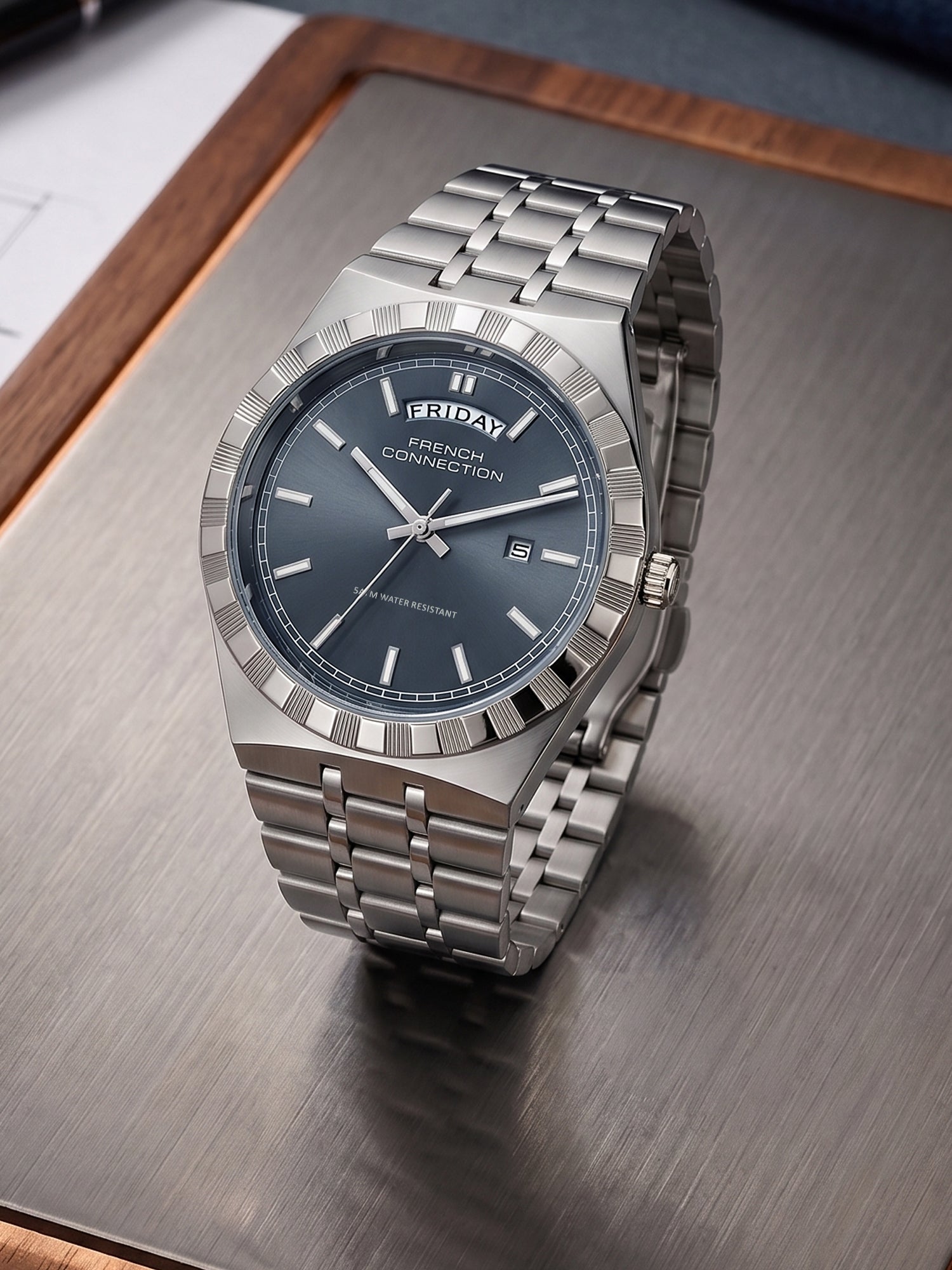 French Connection Courant Classique | Quartz Analog Display | Day Date Display Grey Dial | Two-Tone Stainless Steel Strap | Watch for Men - FCN0211SM