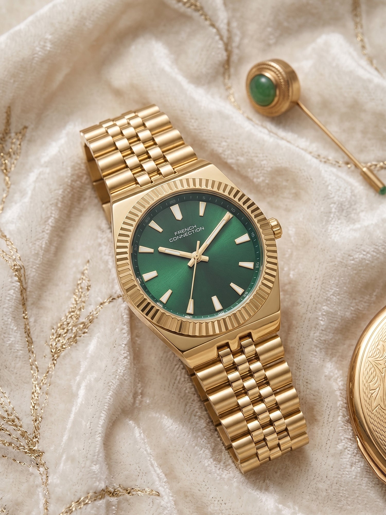 French Connection Flute Ligne | Analog | Green Dial | Stainless Steel Strap | Watch for Women - FCN0212GM