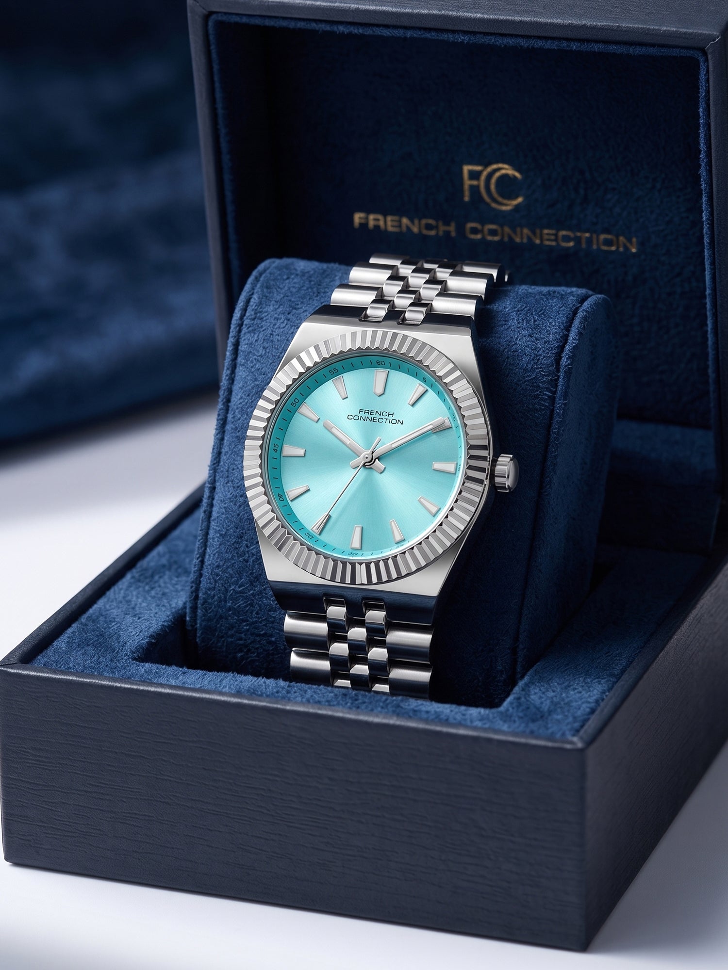 French Connection Flute Ligne | Analog | Teal Dial | Stainless Steel Strap | Watch for Women - FCN0212SM