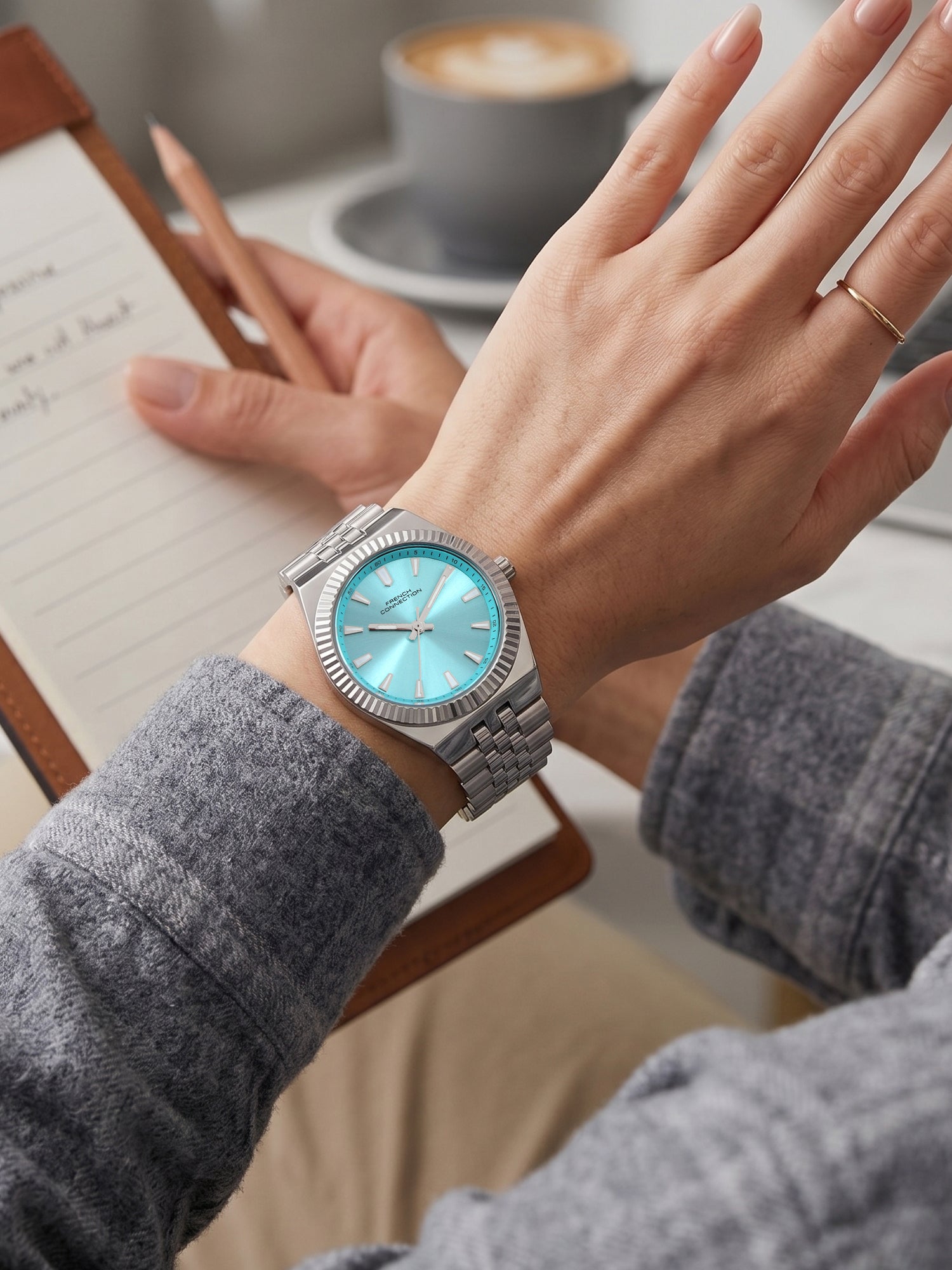 French Connection Flute Ligne | Analog | Teal Dial | Stainless Steel Strap | Watch for Women - FCN0212SM