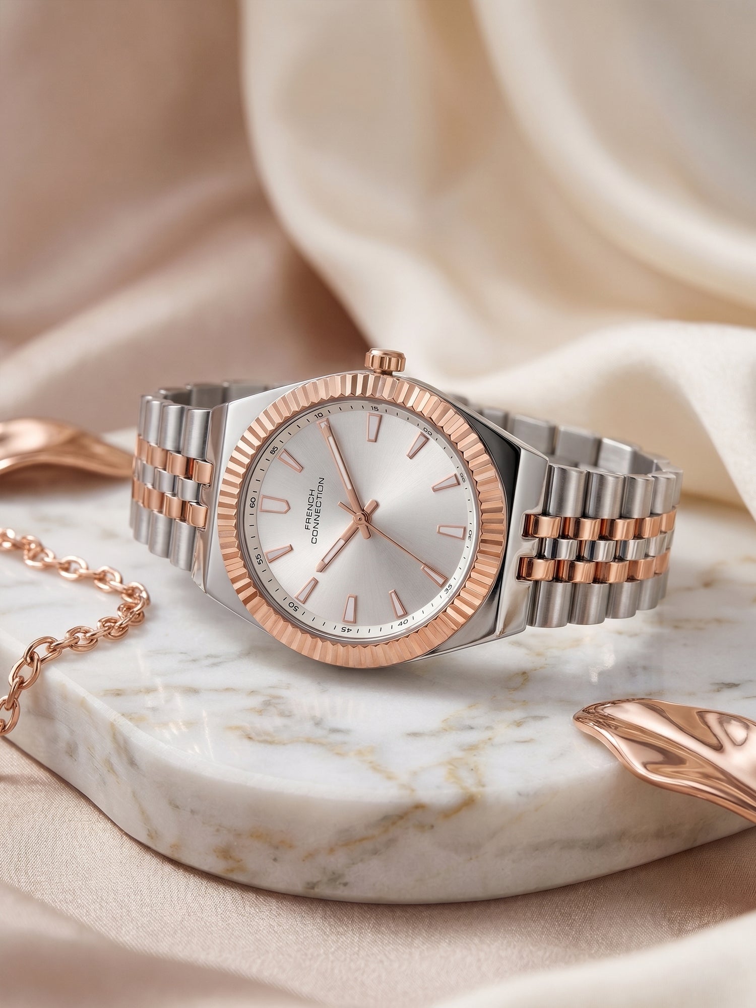 French Connection Flute Ligne | Analog | Silver Dial | Stainless Steel Strap | Watch for Women - FCN0212SRTM