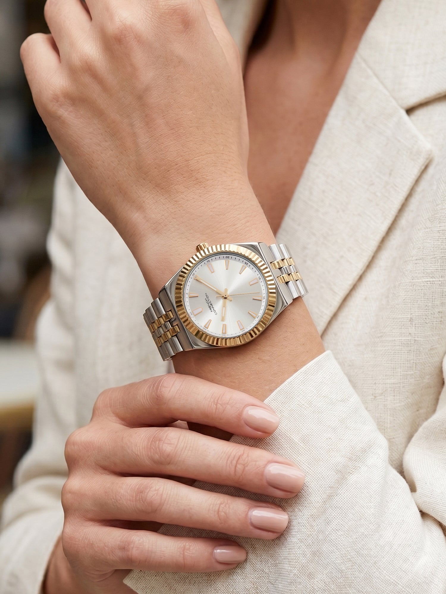 French Connection Flute Ligne | Analog | Green Dial | Stainless Steel Strap | Watch for Women - FCN0212STM