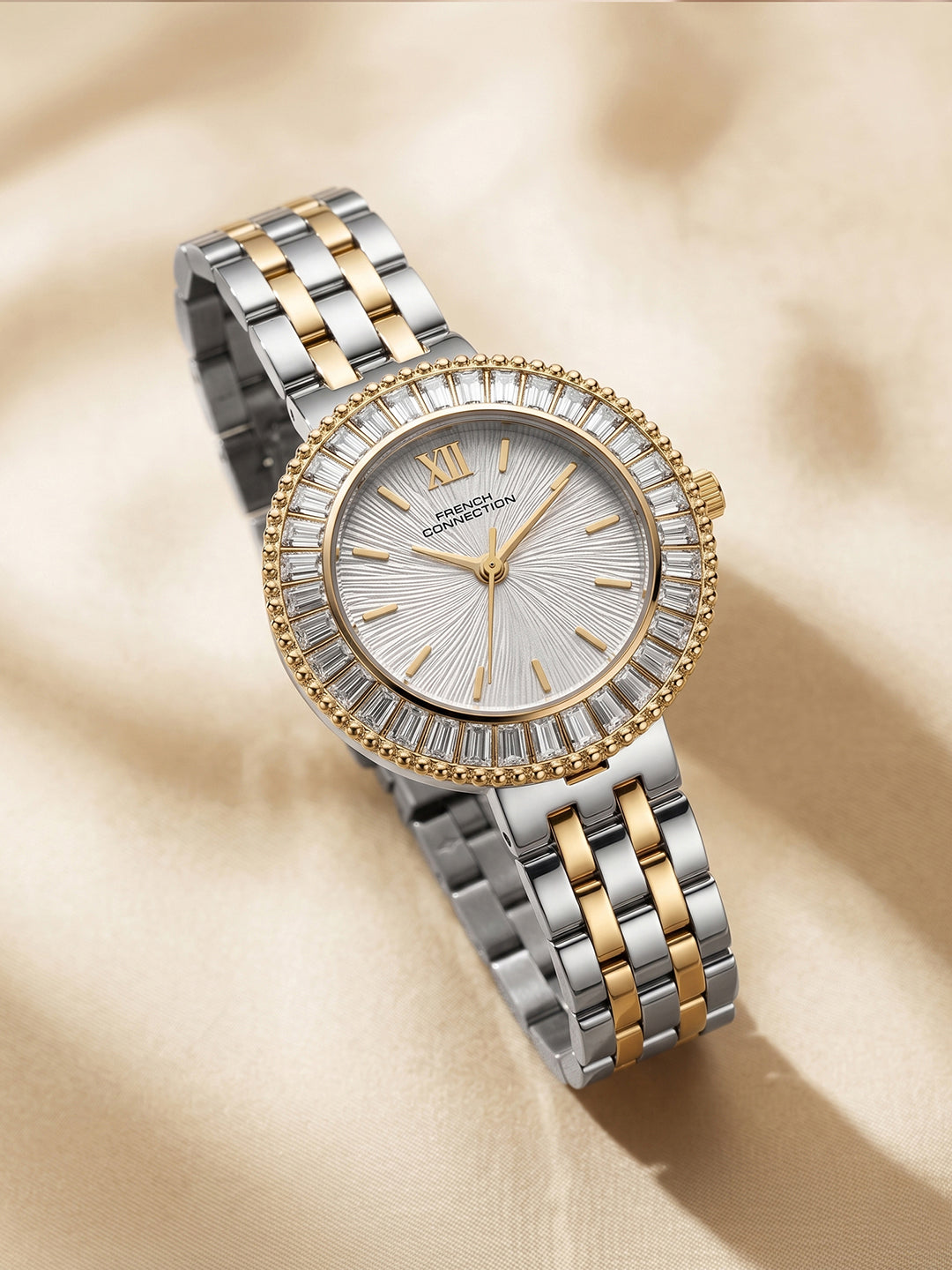 French Connection Couronne Éclat | Quartz Jewellery Bezel | White Dial | Stainless Steel Strap | Watch for Women - FCN0213TM