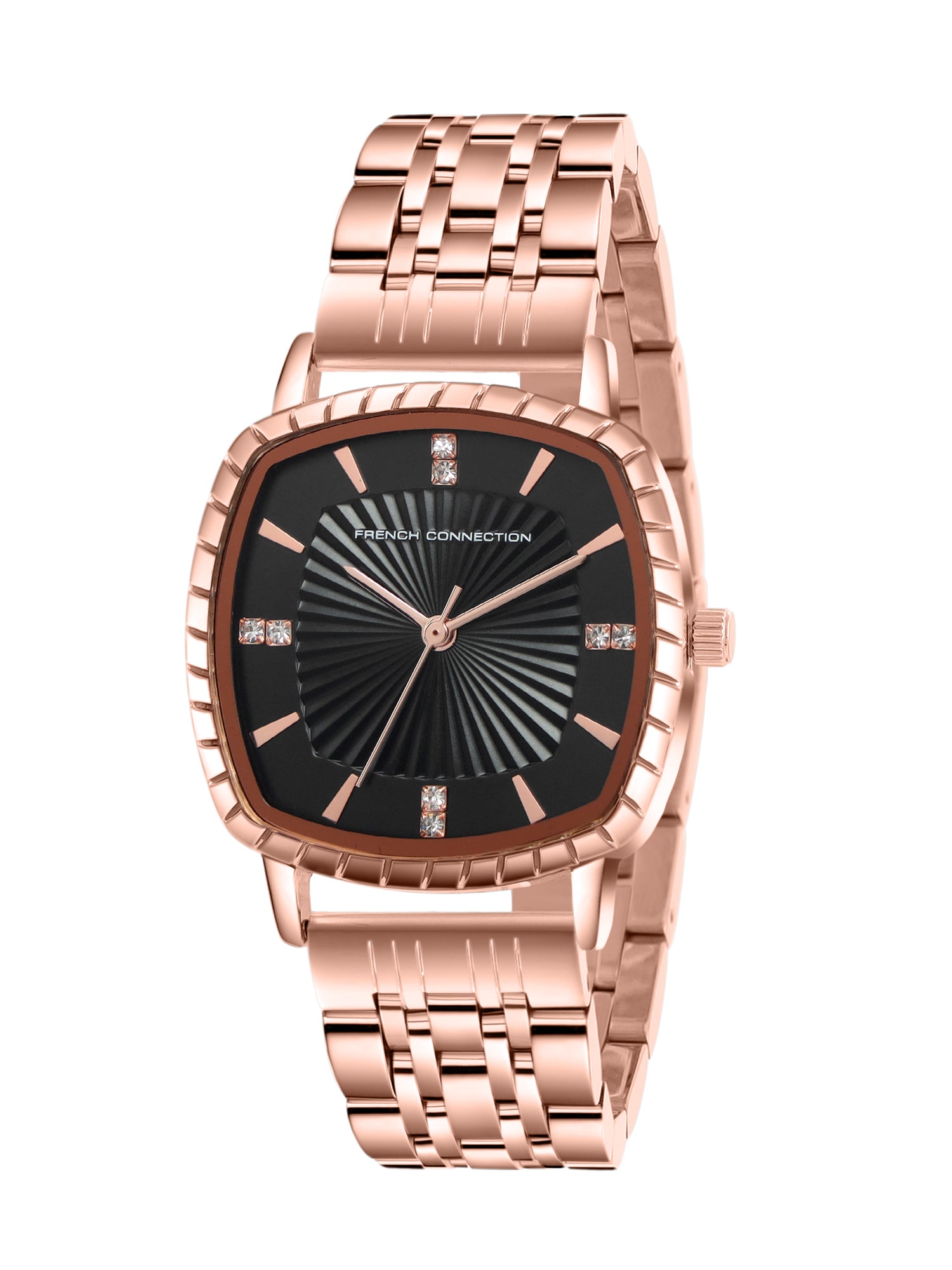 French Connection Luminéa | Quartz Jewellery Bezel | Black Dial | Stainless Steel Strap | Watch for Women - FCN0214RGM-B