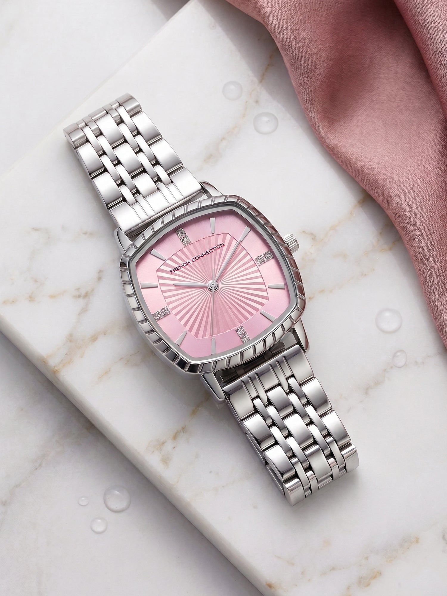 French Connection Luminéa | Quartz Jewellery Bezel | Pink Dial | Stainless Steel Strap | Watch for Women - FCN0214SM