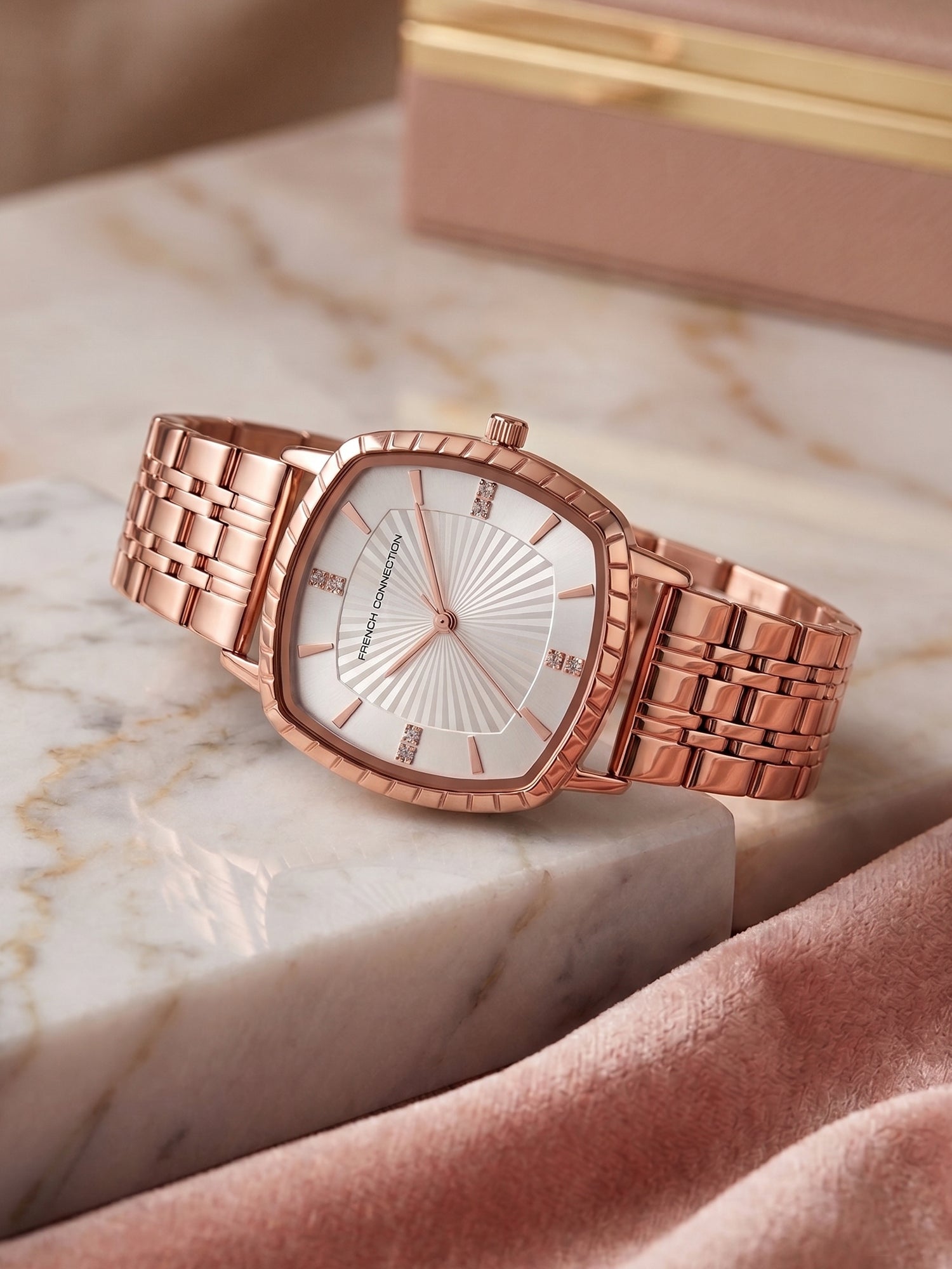 French Connection Luminéa | Quartz Jewellery Bezel | Silver Dial | Stainless Steel Strap | Watch for Women - FCN0214SRGM