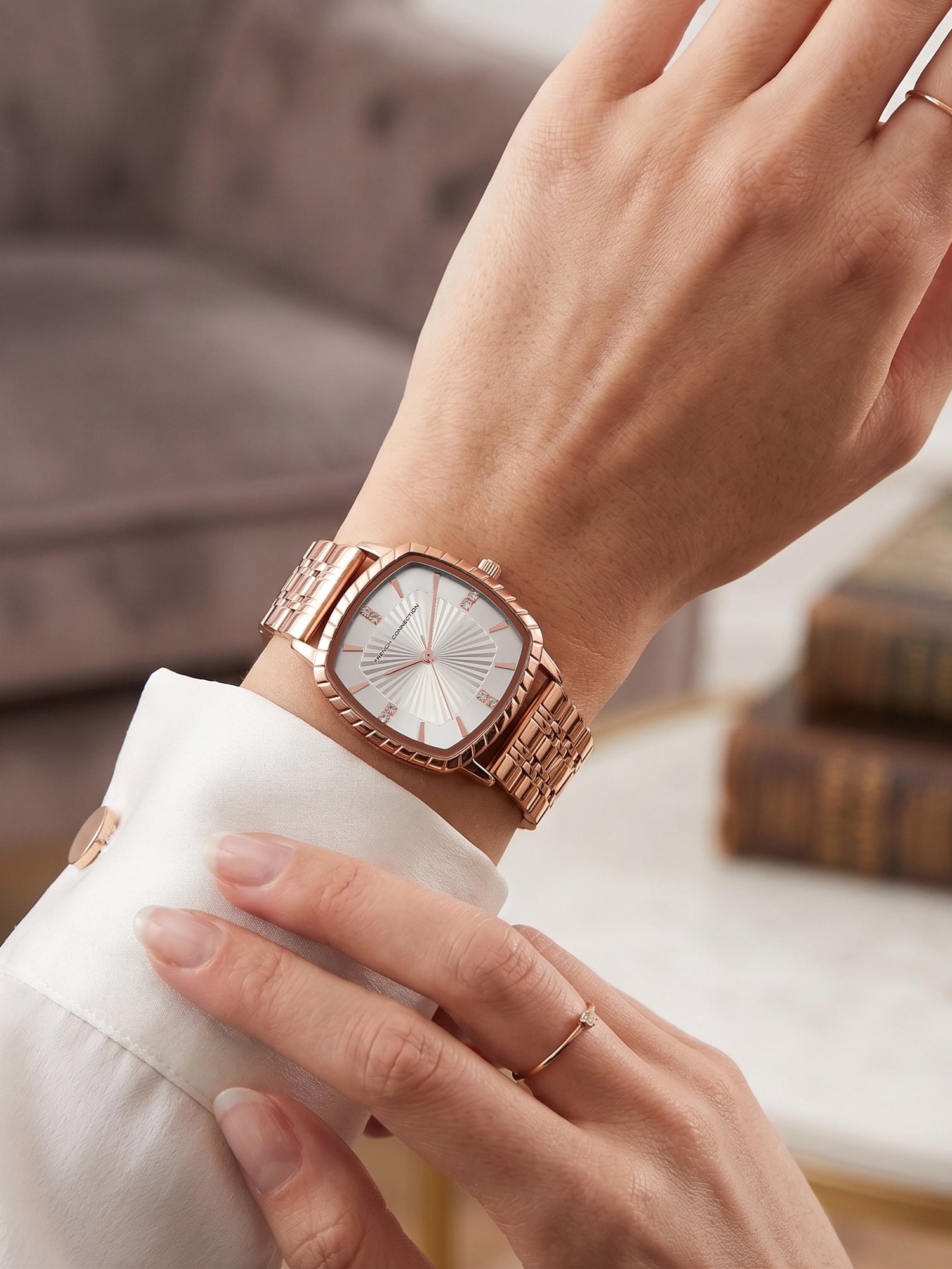 French Connection Luminéa | Quartz Jewellery Bezel | Silver Dial | Stainless Steel Strap | Watch for Women - FCN0214SRGM