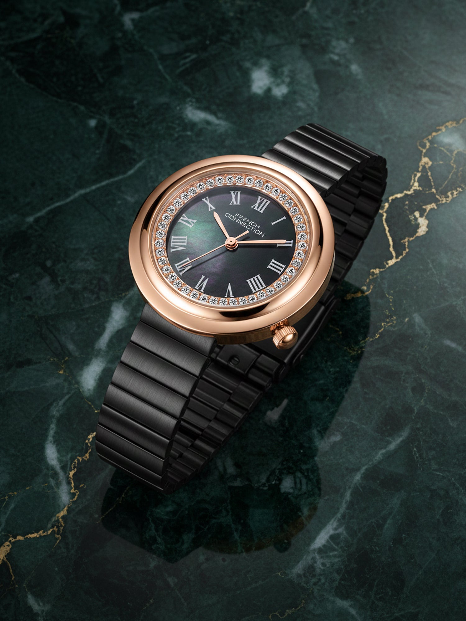French Connection Héritage Lumière | Analog Display | Black Mother of Pearl Dial | Black Stainless Steel Strap | Watch for Women - FCN0216BM