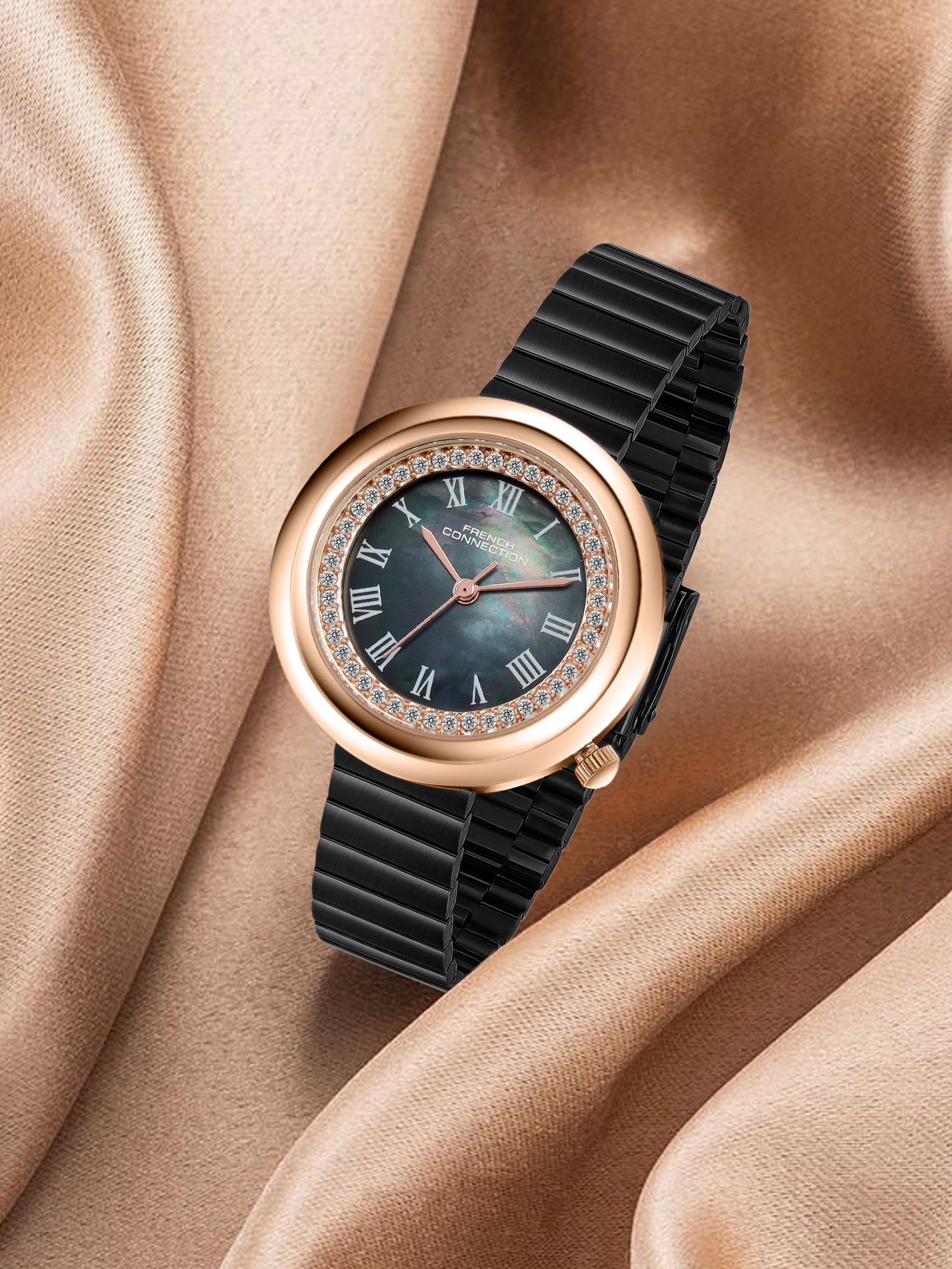 French Connection Héritage Lumière | Analog Display | Black Mother of Pearl Dial | Black Stainless Steel Strap | Watch for Women - FCN0216BM