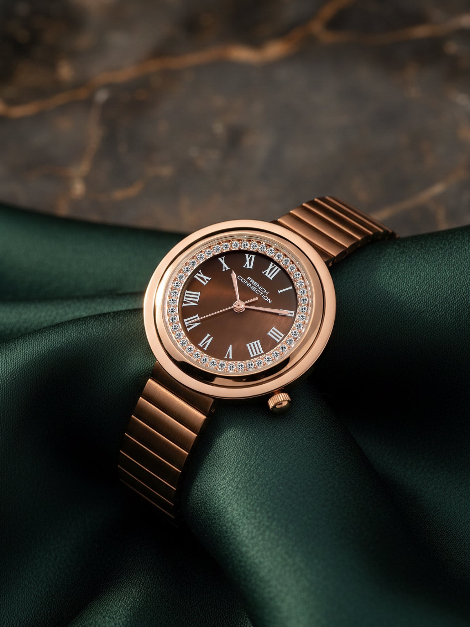 French Connection Héritage Lumière | Analog Display | Brown Mother of Pearl Dial | Brown Stainless Steel Strap | Watch for Women - FCN0216BRM