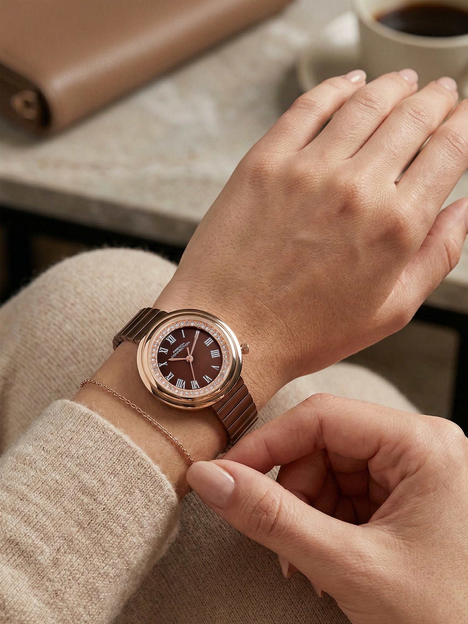 French Connection Héritage Lumière | Analog Display | Brown Mother of Pearl Dial | Brown Stainless Steel Strap | Watch for Women - FCN0216BRM