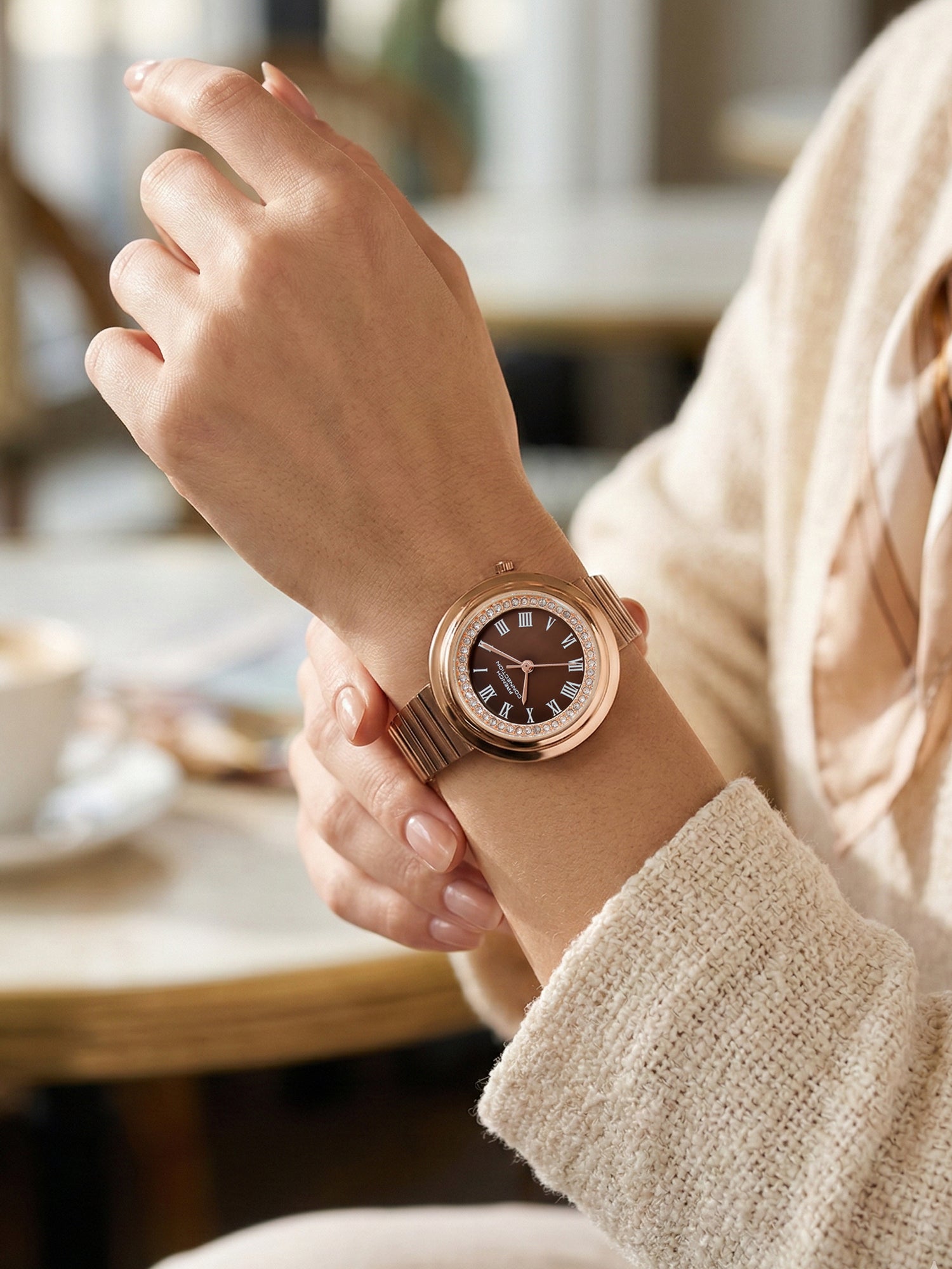 French Connection Héritage Lumière | Analog Display | Brown Mother of Pearl Dial | Brown Stainless Steel Strap | Watch for Women - FCN0216BRM