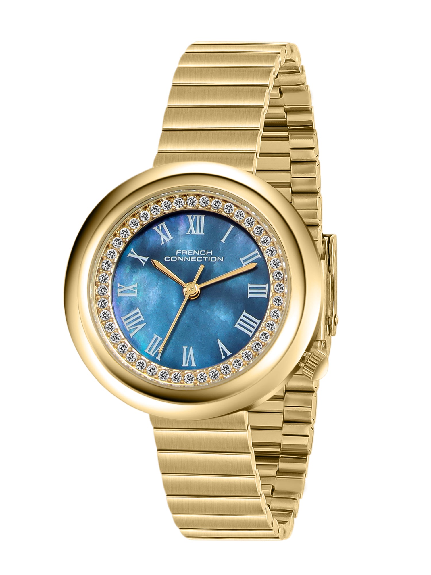 French Connection Héritage Lumière | Analog Display | Blue Mother of Pearl Dial | Gold Stainless Steel Strap | Watch for Women - FCN0216UGM
