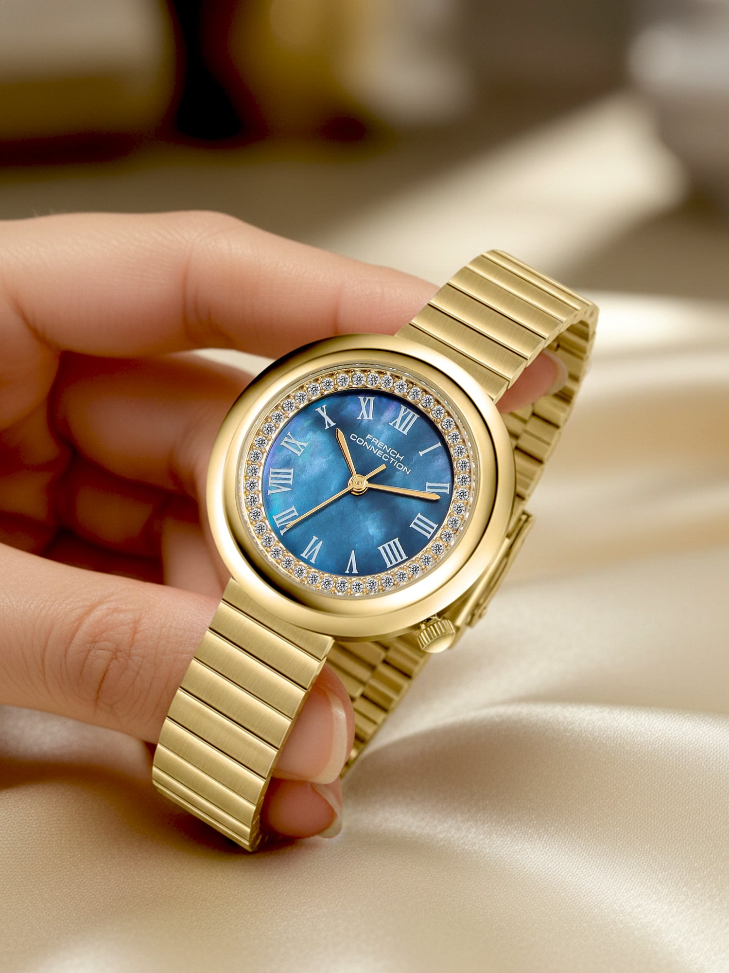 French Connection Héritage Lumière | Analog Display | Blue Mother of Pearl Dial | Gold Stainless Steel Strap | Watch for Women - FCN0216UGM