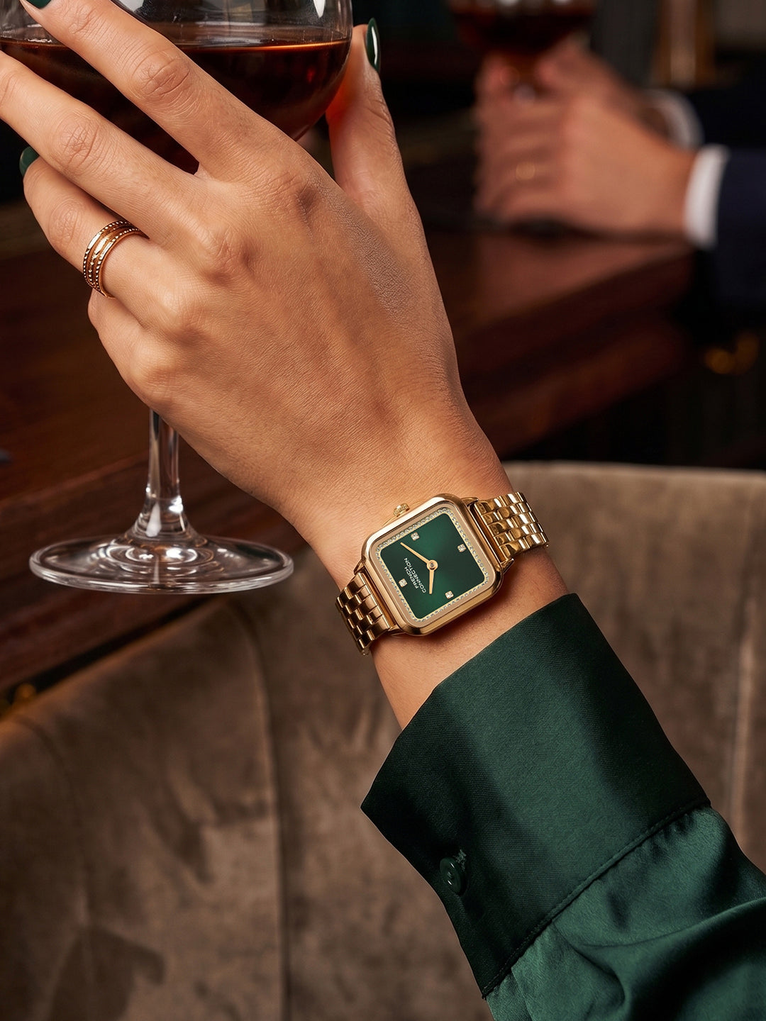 French Connection Bijou Carré | Analog Display | Green Sunray Dial | Stainless Steel Strap | Watch for Women - FCN0217NGM