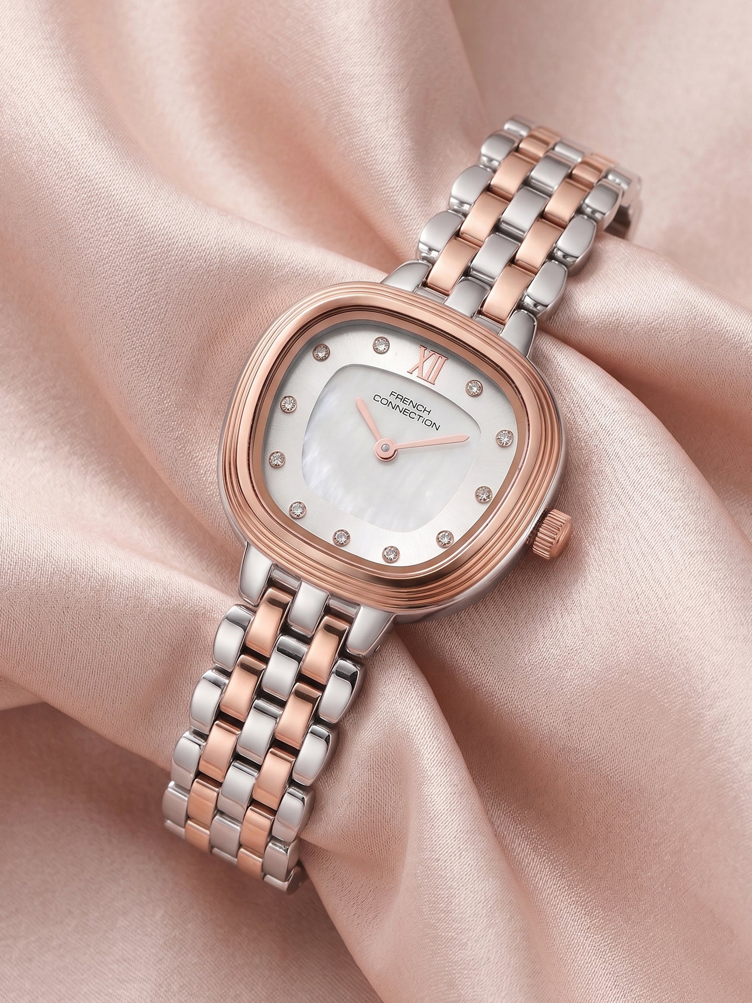 French Connection Éclat Forme | Analog Display | Silver Mother of Pearl Dial | Stainless Steel Strap | Watch for Women - FCN0219SRTM