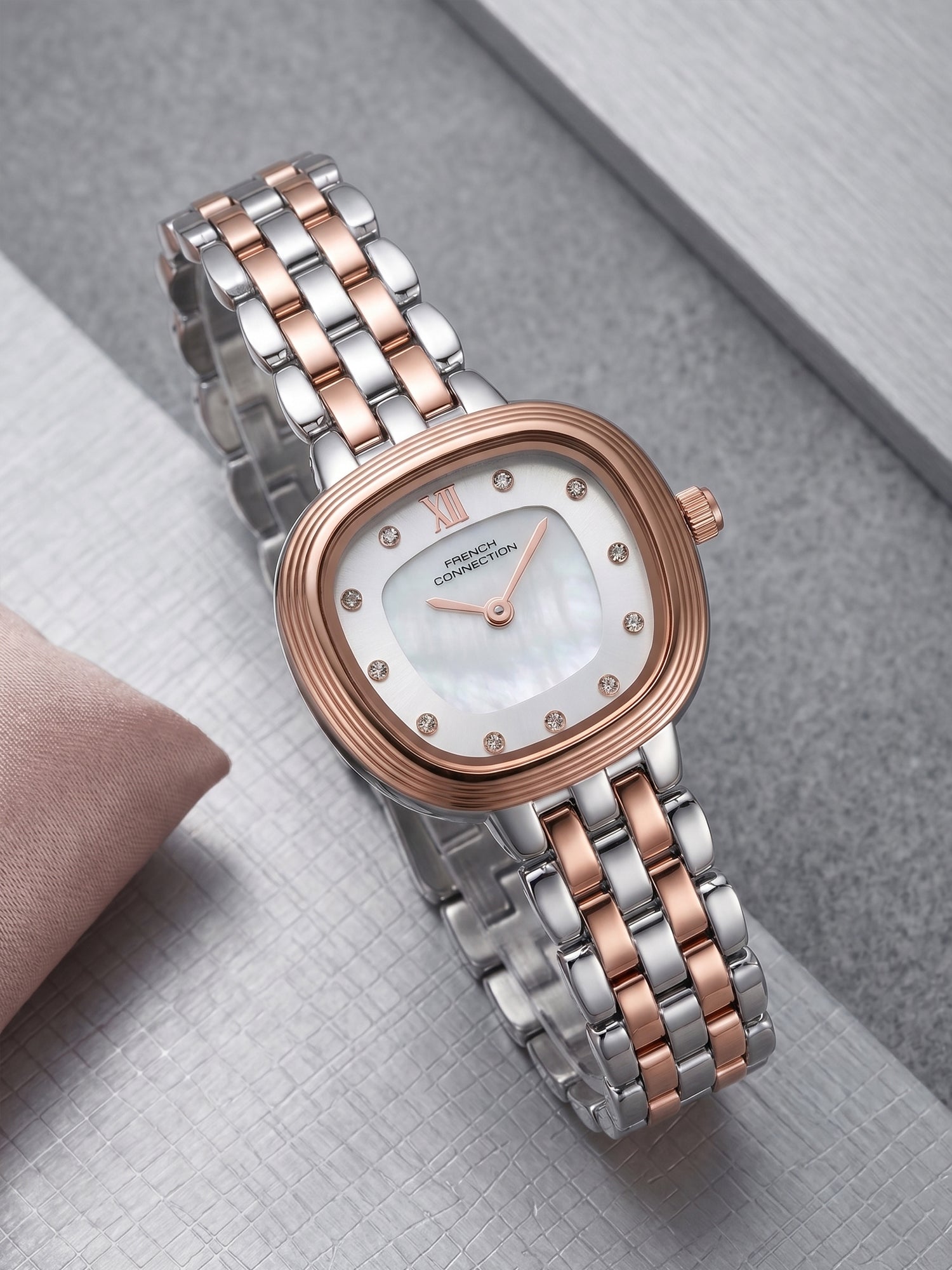 French Connection Éclat Forme | Analog Display | Silver Mother of Pearl Dial | Stainless Steel Strap | Watch for Women - FCN0219SRTM