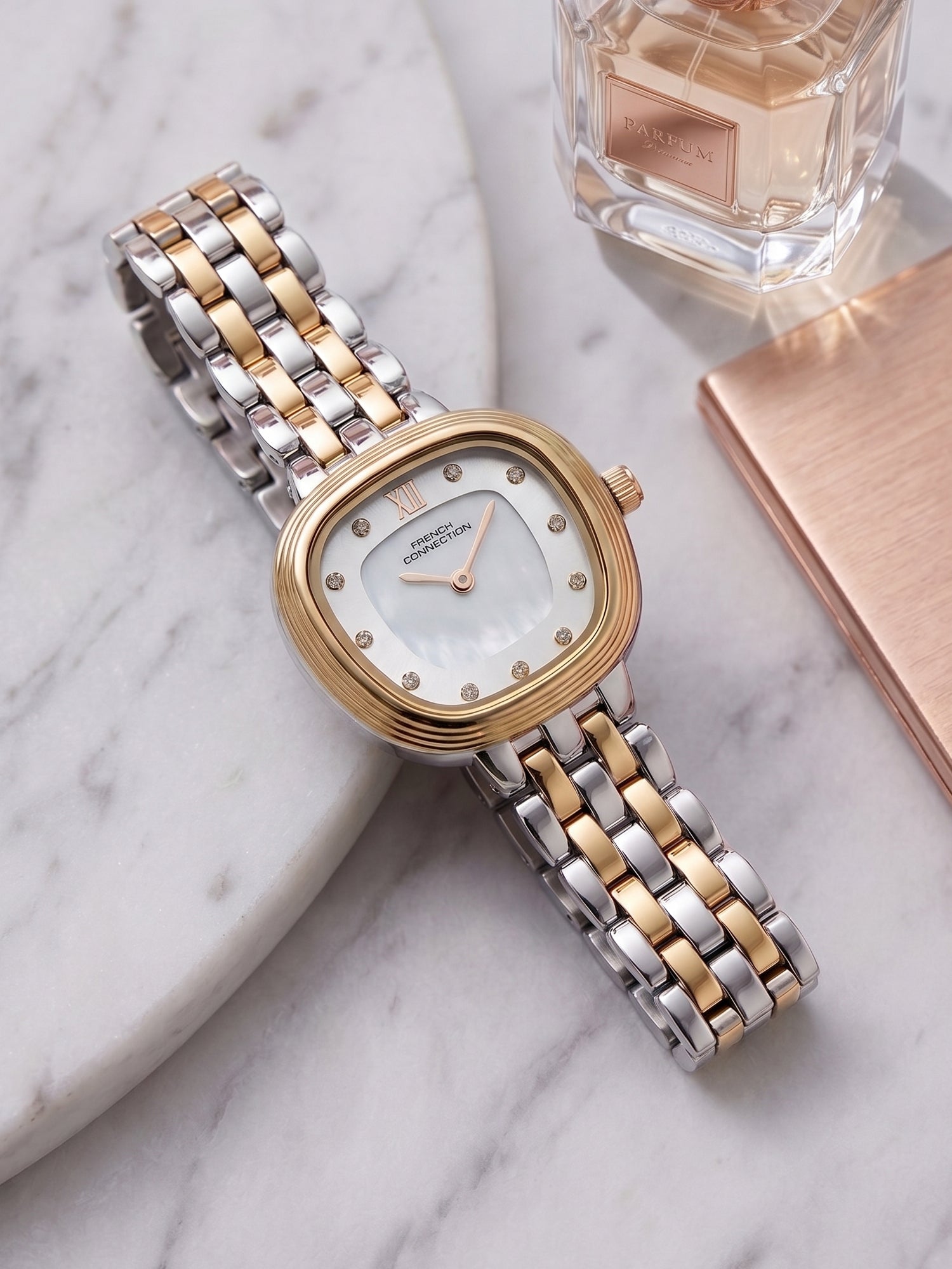 French Connection Éclat Forme | Analog Display | Silver Mother of Pearl Dial | Stainless Steel Strap | Watch for Women - FCN0219STM
