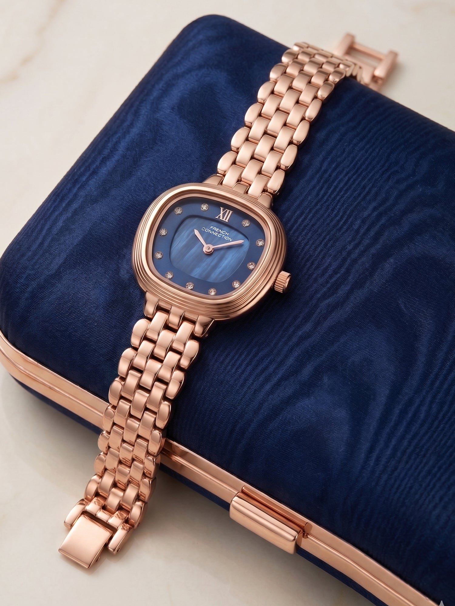 French Connection Éclat Forme | Analog Display | Blue Mother of Pearl Dial | Stainless Steel Strap | Watch for Women - FCN0219URGM