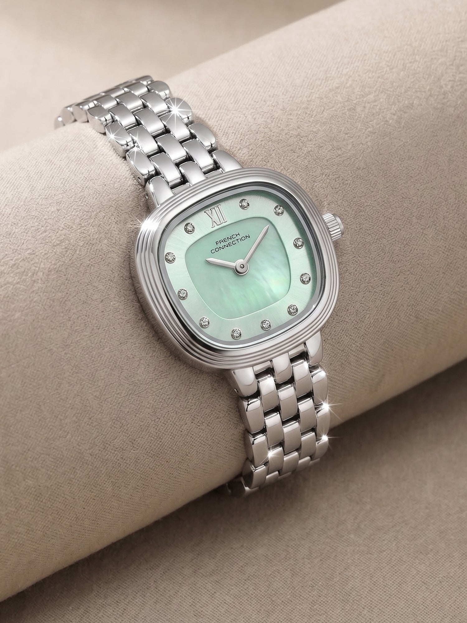 French Connection Éclat Forme | Analog Display | Green Mother of Pearl Dial | Stainless Steel Strap | Watch for Women - FCN0219USM