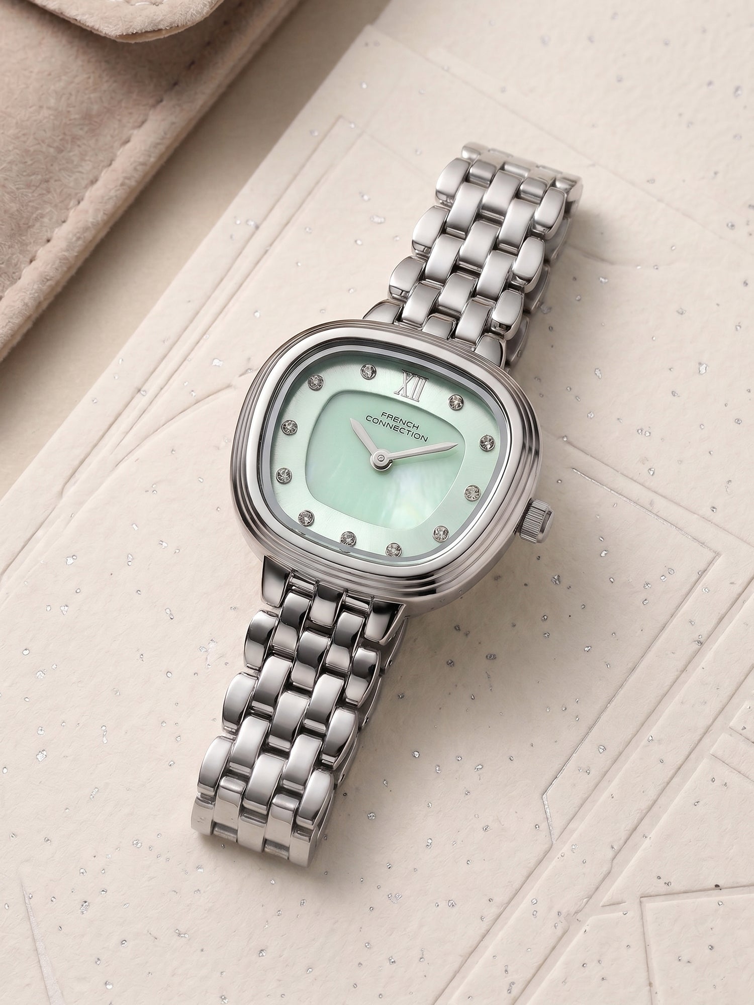 French Connection Éclat Forme | Analog Display | Green Mother of Pearl Dial | Stainless Steel Strap | Watch for Women - FCN0219USM