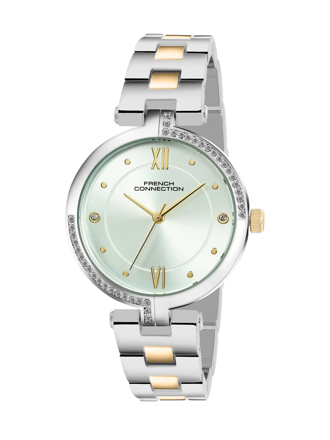 French Connection Women's Gift Set Watch with Green Sunray Dial, Two-Tone Stainless Steel Bracelet & Matching Bracelet Gift Set – FCN0220NTM