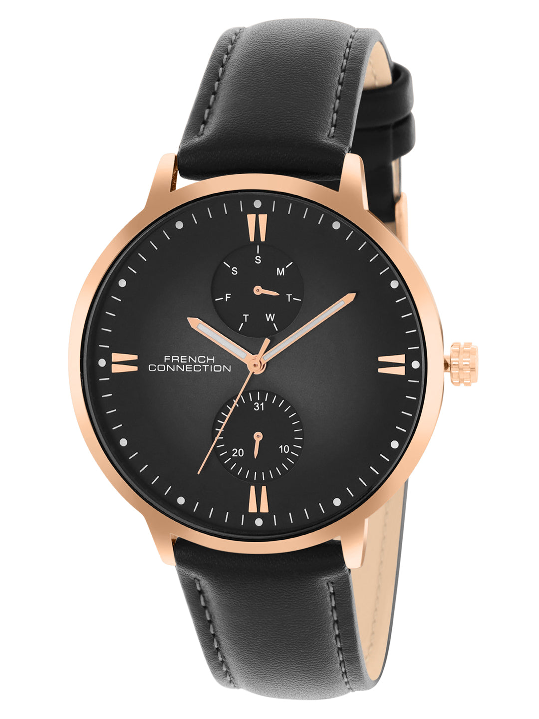 French connection Opus Black Round Dial Mens Mult Function Watch FCN066RBL
