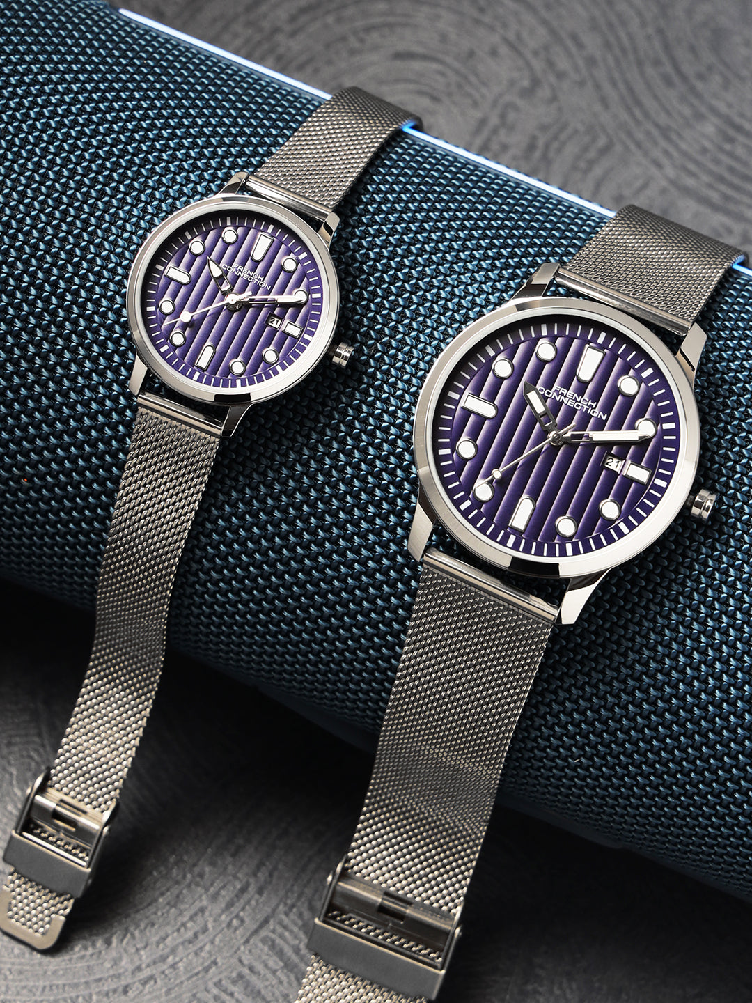French Connection Blue Round Dial Pair Analogue Watch FCN080USM