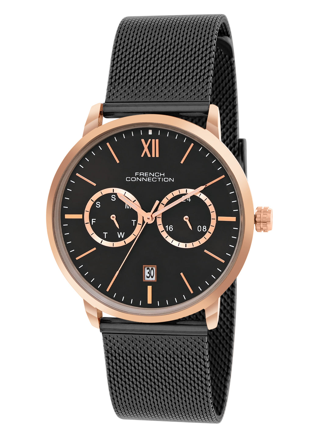 French connection Tempus Black Round Dial Mens Mult Function Watch FCN085BM