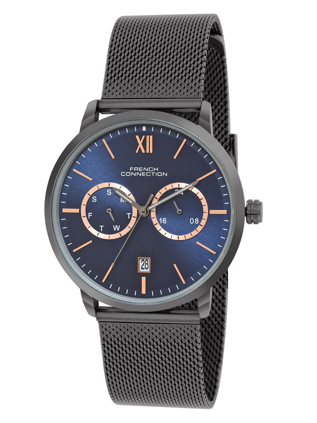 French connection Tempus Blue Round Dial Mens Mult Function Watch FCN085GNM