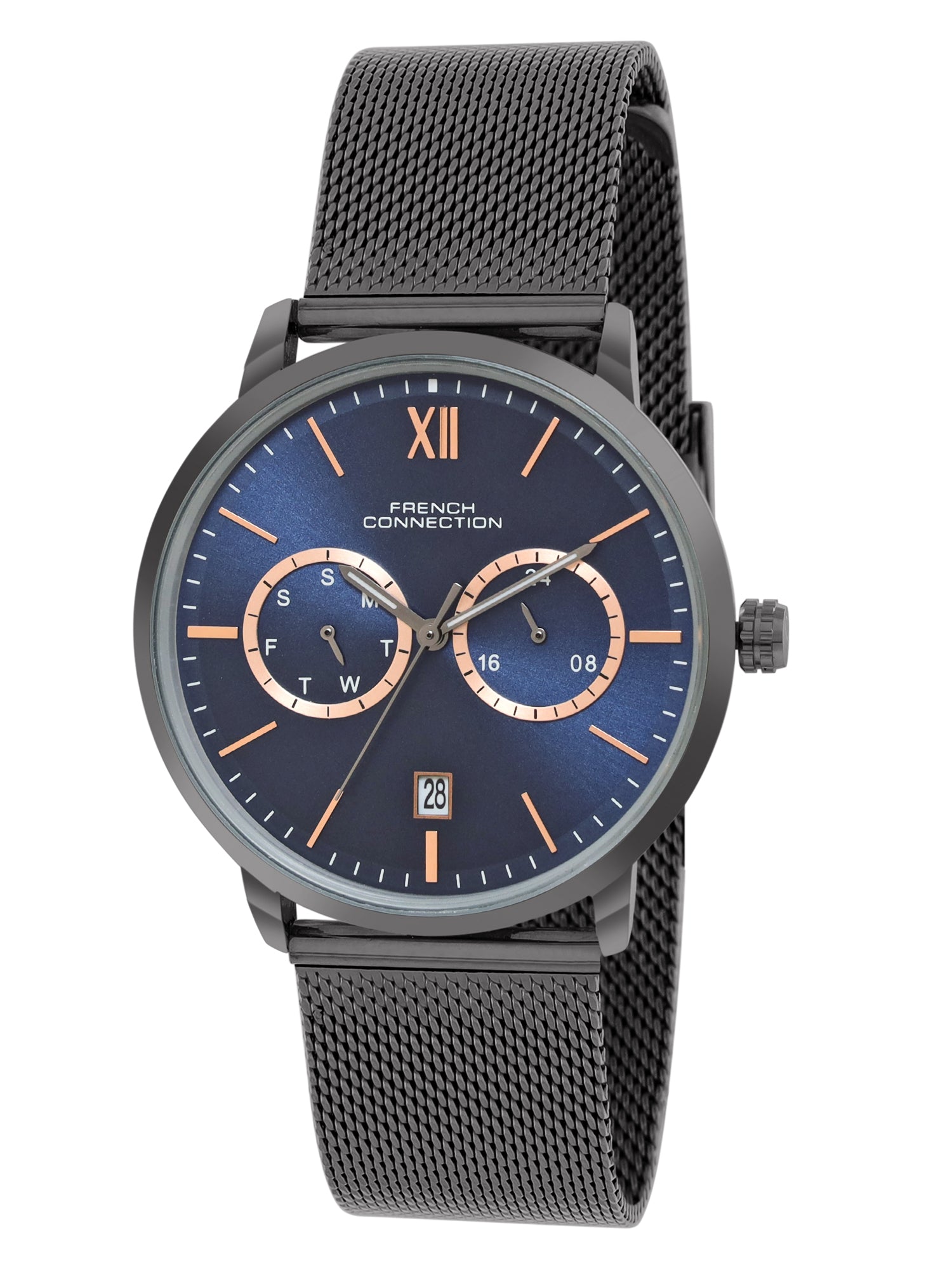 French connection Tempus Blue Round Dial Mens Mult Function Watch FCN085GNM