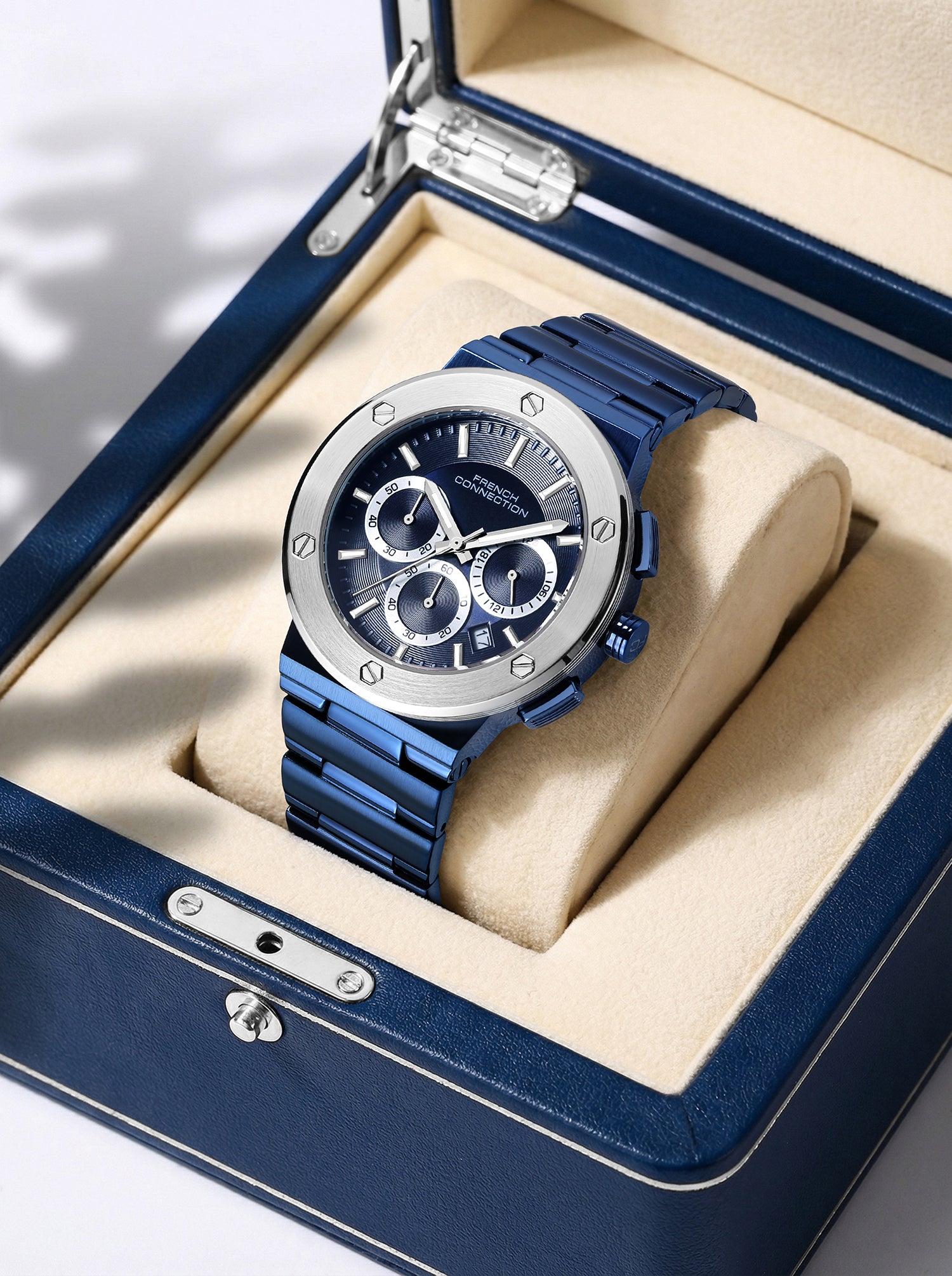 French Connection MetroBolt | Quartz Chronograph | Blue Dial | Blue Stainless Steel Strap | Watch for Men - FCO11UM