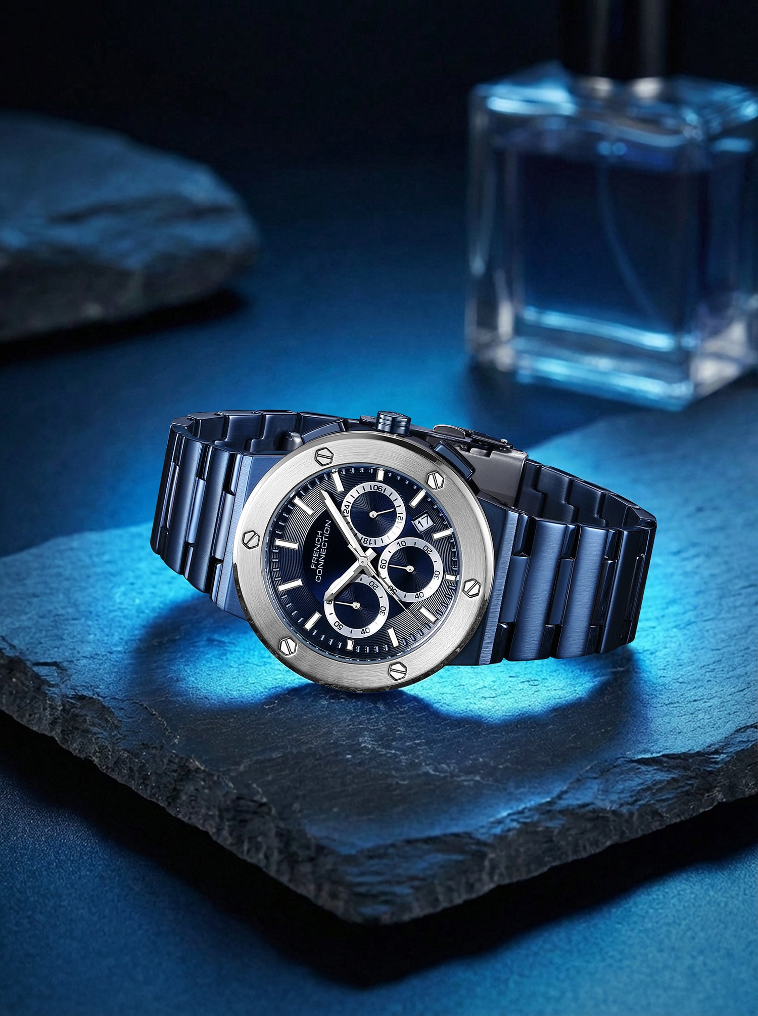 French Connection MetroBolt | Quartz Chronograph | Blue Dial | Blue Stainless Steel Strap | Watch for Men - FCO11UM