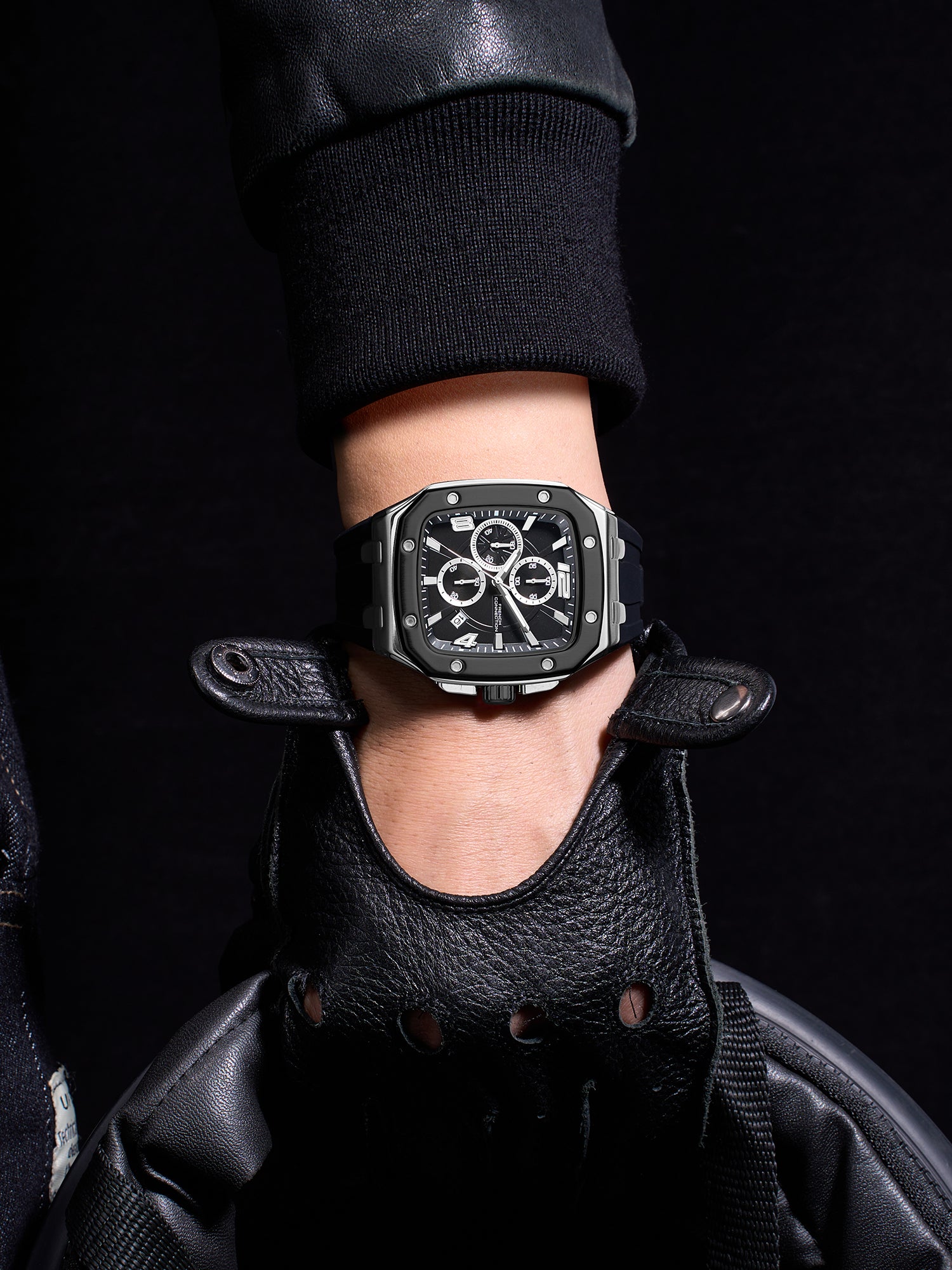 French Connection Aurionx | Quartz Chronograph | Green Dial | Black Silicone Strap | Watch for Men - FCO12BB