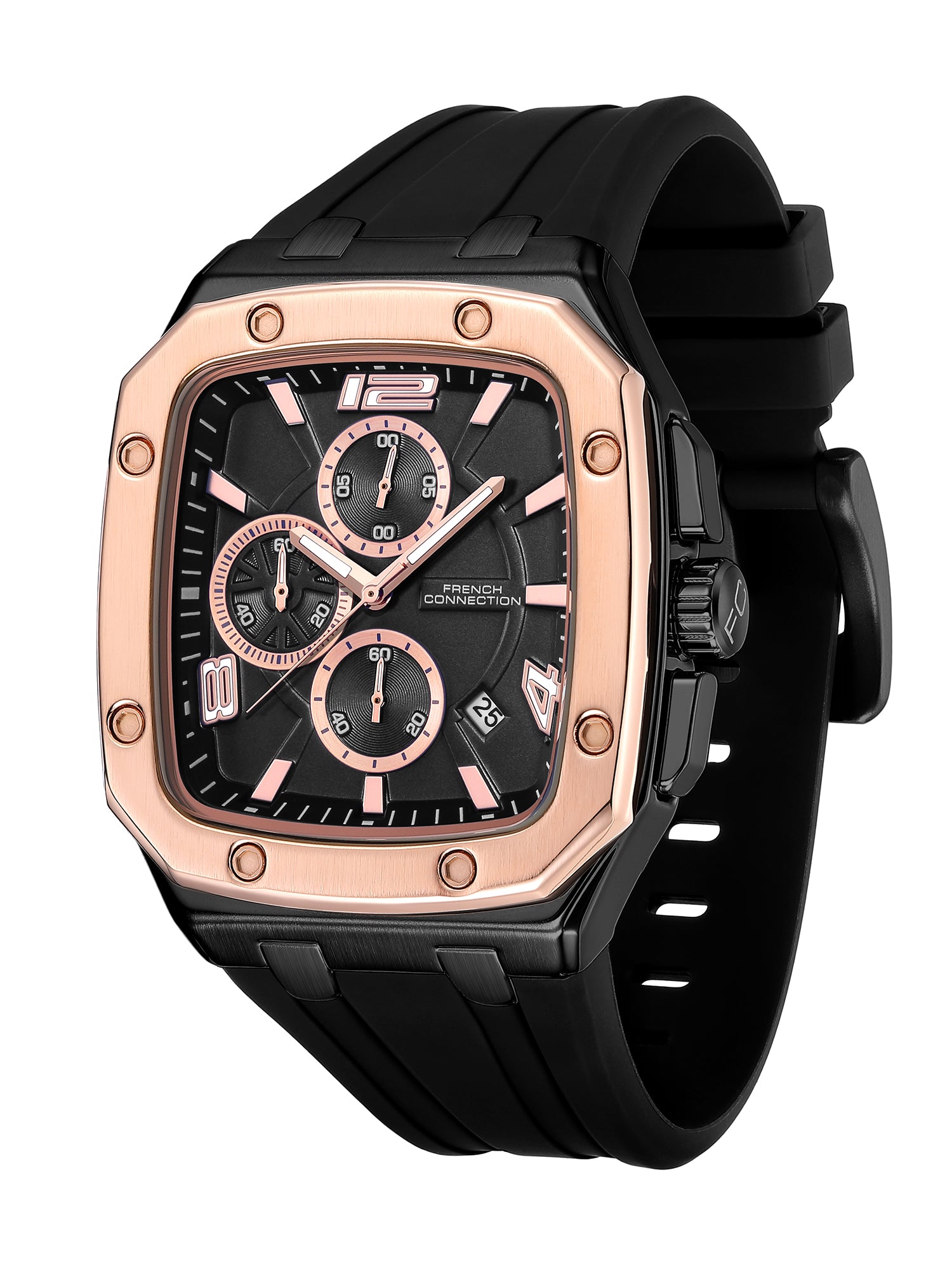 French Connection Aurionx | Quartz Chronograph | Black Dial | Black Silicone Strap | Watch for Men - FCO12RGB