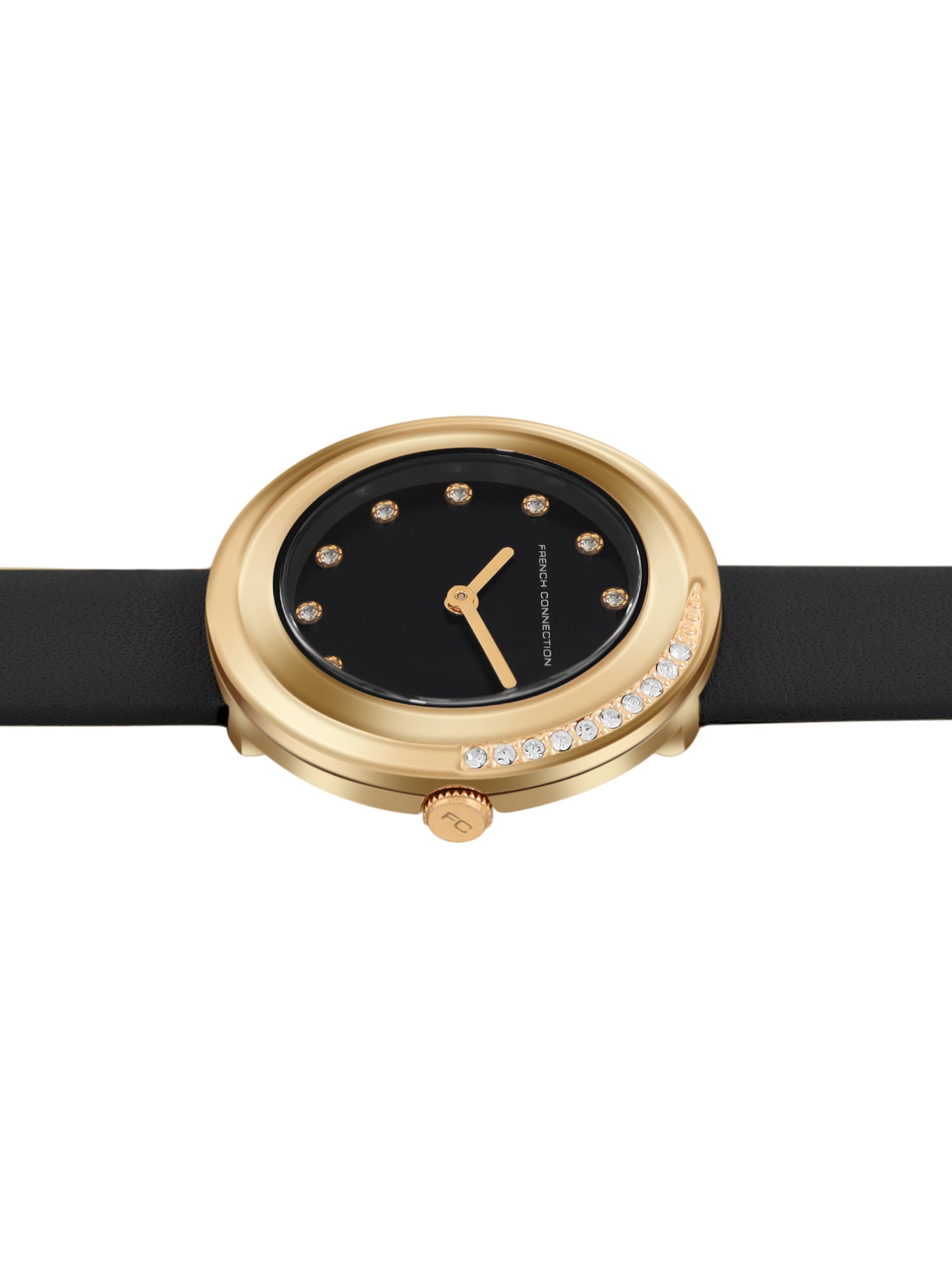 French Connection Sunray Black Round Dial With Black Leather Strap Watch - For Womens FCO1BBL