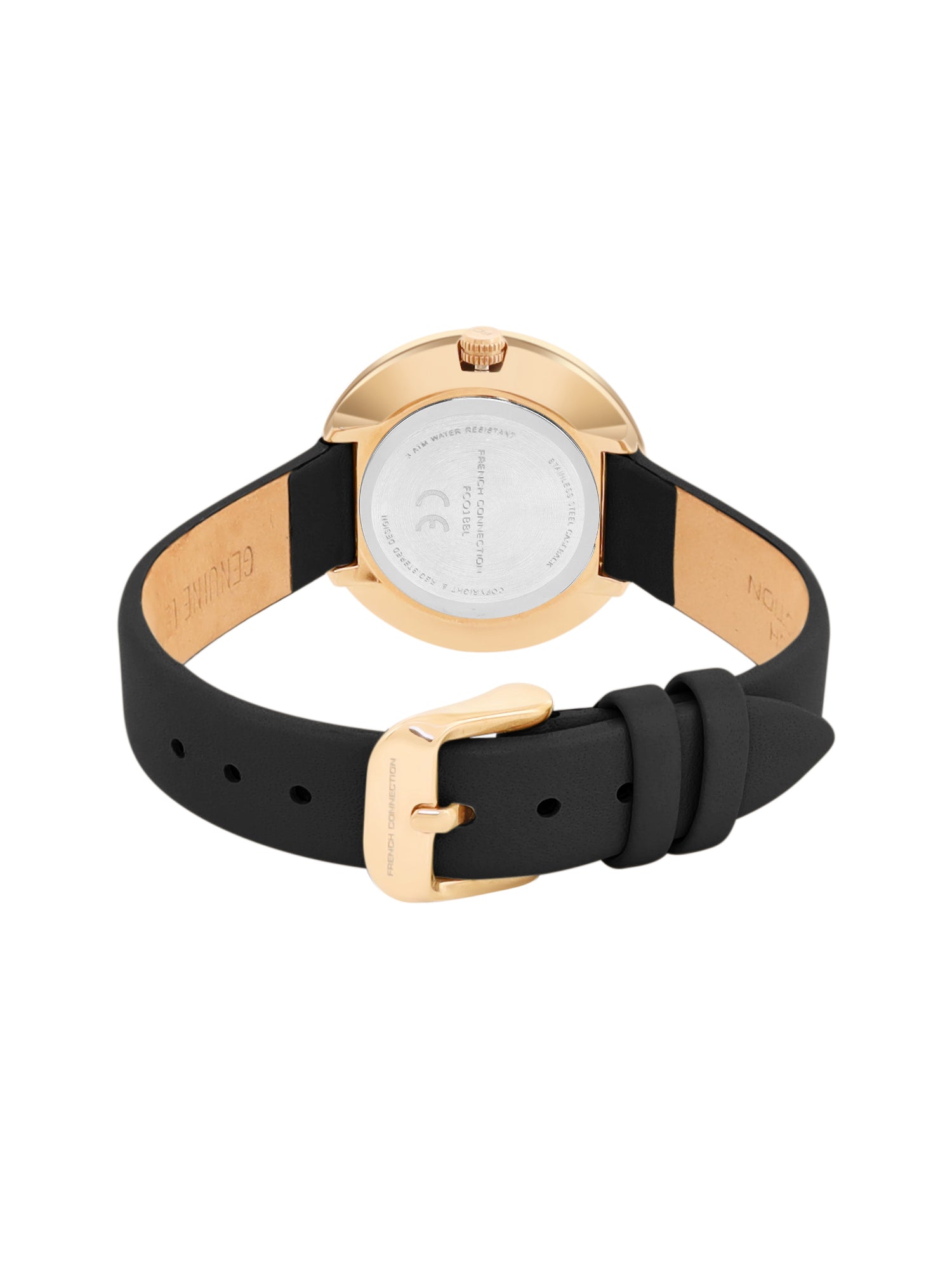 French Connection Sunray Black Round Dial With Black Leather Strap Watch - For Womens FCO1BBL
