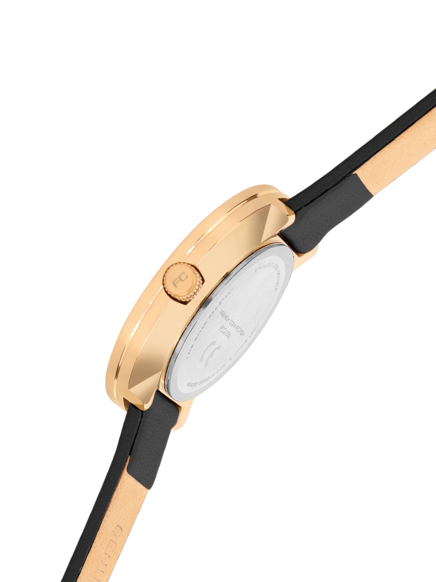 French Connection Sunray Black Round Dial With Black Leather Strap Watch - For Womens FCO1BBL
