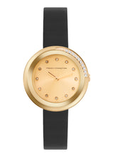 French Connection Sunray Champagne Round Dial With Black Leather Strap Watch - For Womens FCO1BL
