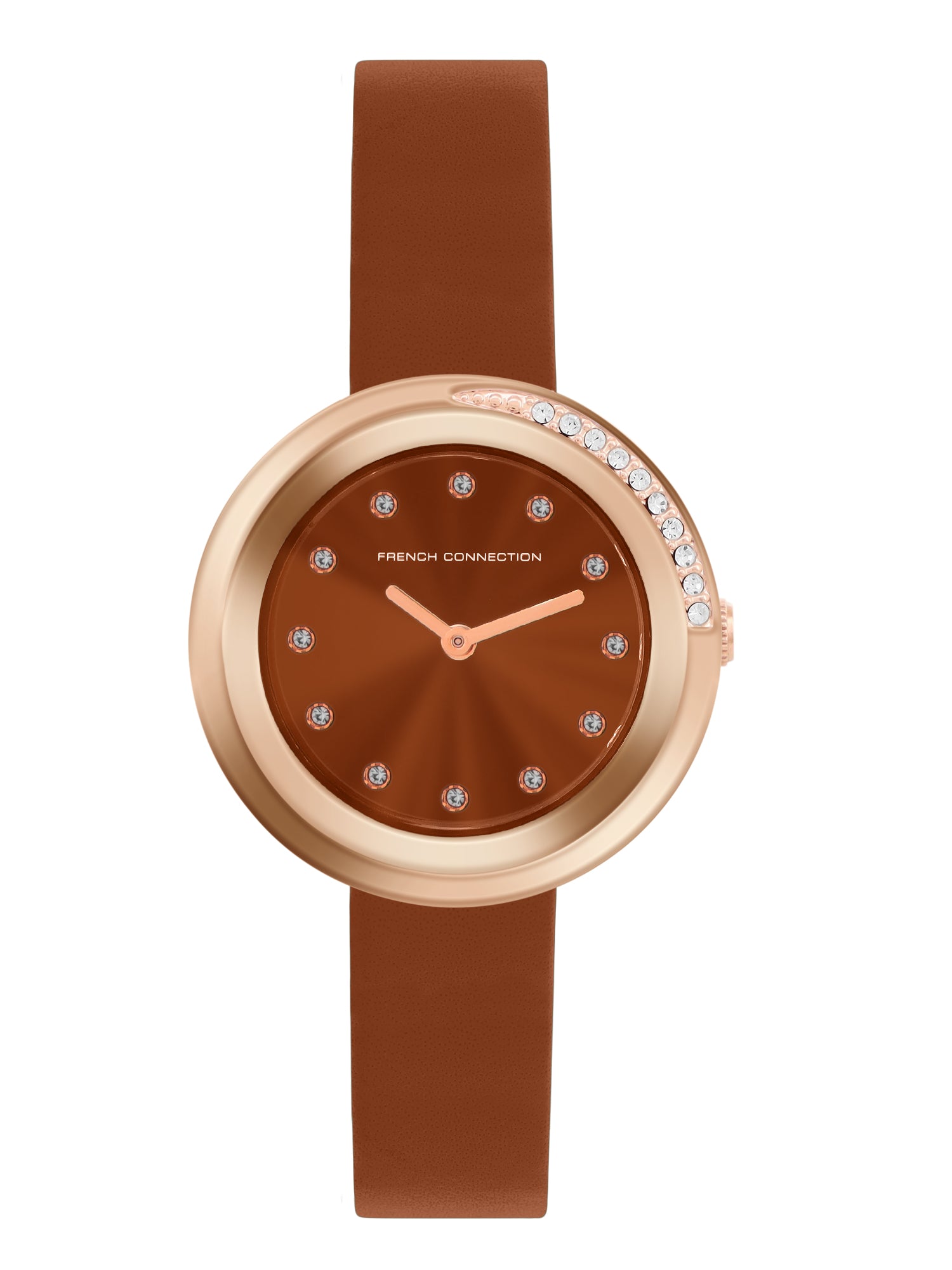 French Connection Sunray Brown Round Dial With Brown Leather Strap Watch - For Womens FCO1BRL